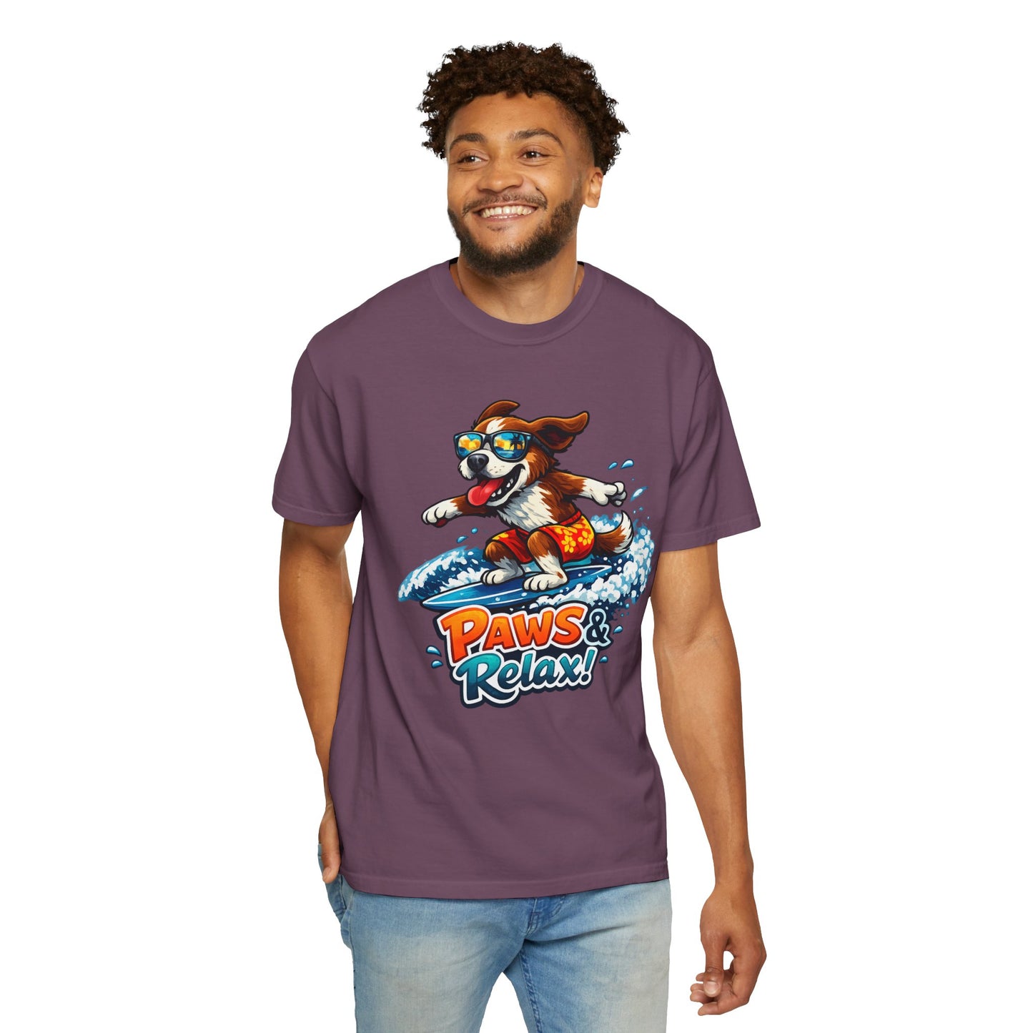 Surfing Dog T-Shirt — "Paws & Relax" Graphic Tee