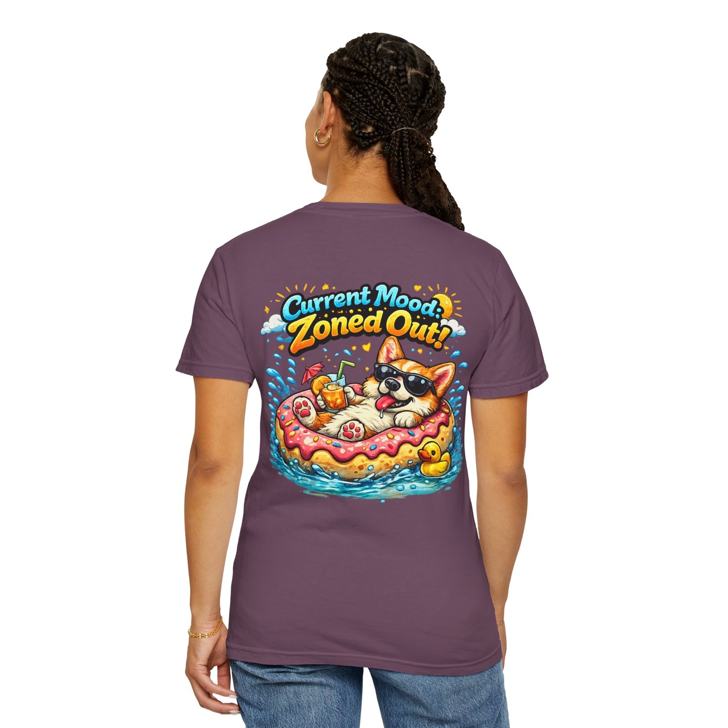 Corgi Float Summer Tee - "Current Mood: Zoned Out" Graphic T-Shirt