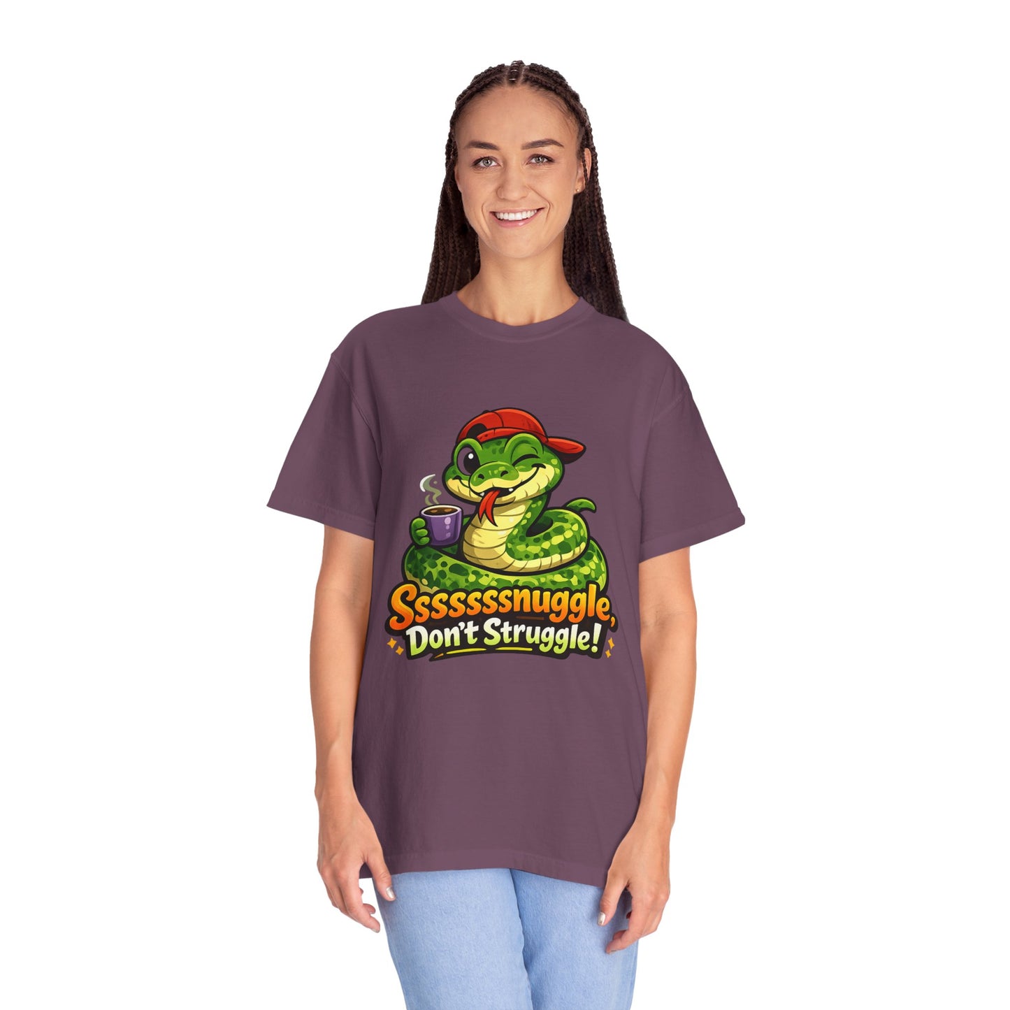 Ssssnuggle Snake T-Shirt — "Ssssssnnuggle, Don't Struggle!" Cute Cozy Snake Graphic Tee