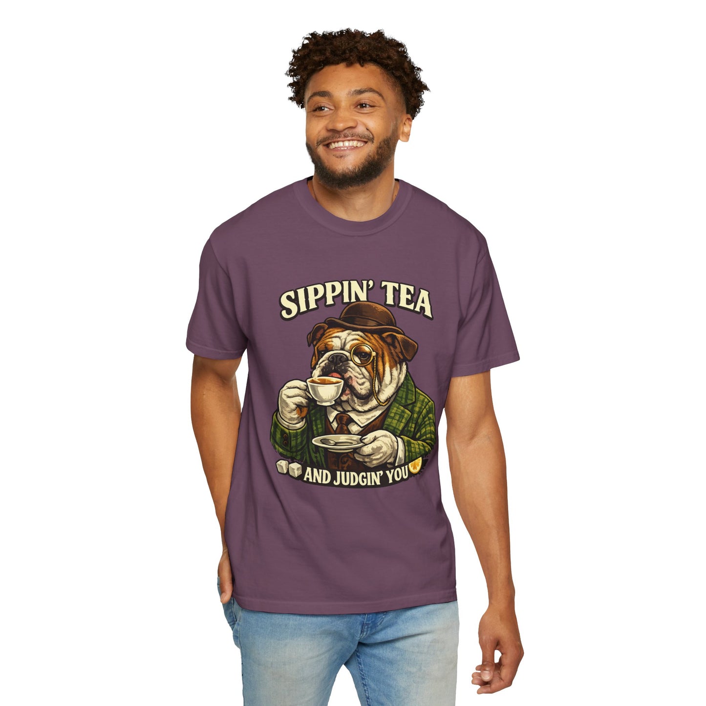 Sippin' Tea Bulldog Tee — "Sippin' Tea and Judgin' You" Graphic T-Shirt