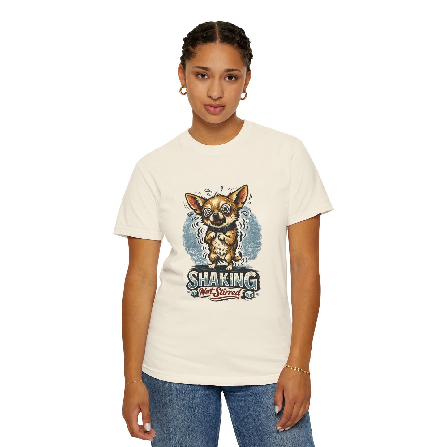 T-Shirt — 'Shaking Not Stirred' Cute Shivering Chihuahua Graphic Tee
