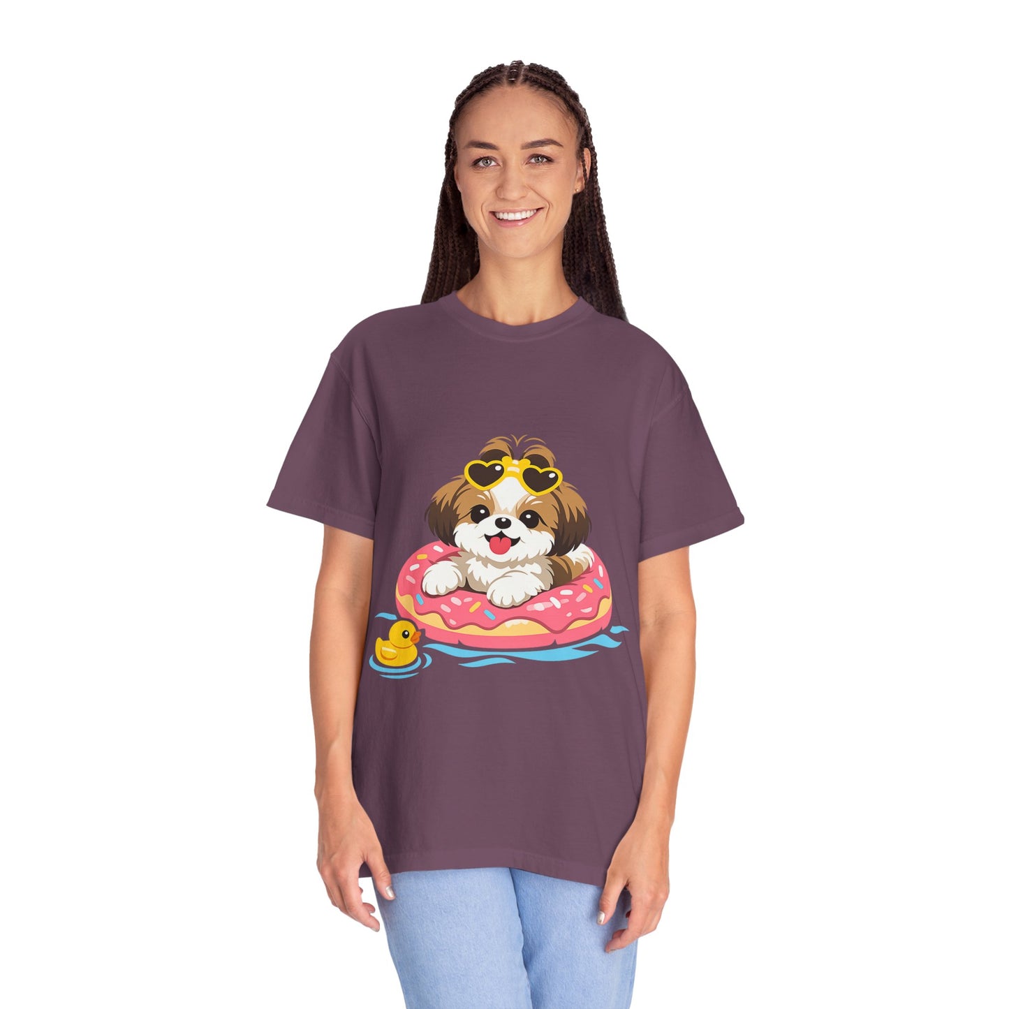 shih tzu Puppy Pool Float T-Shirt — Cute Dog Summer Graphic Tee