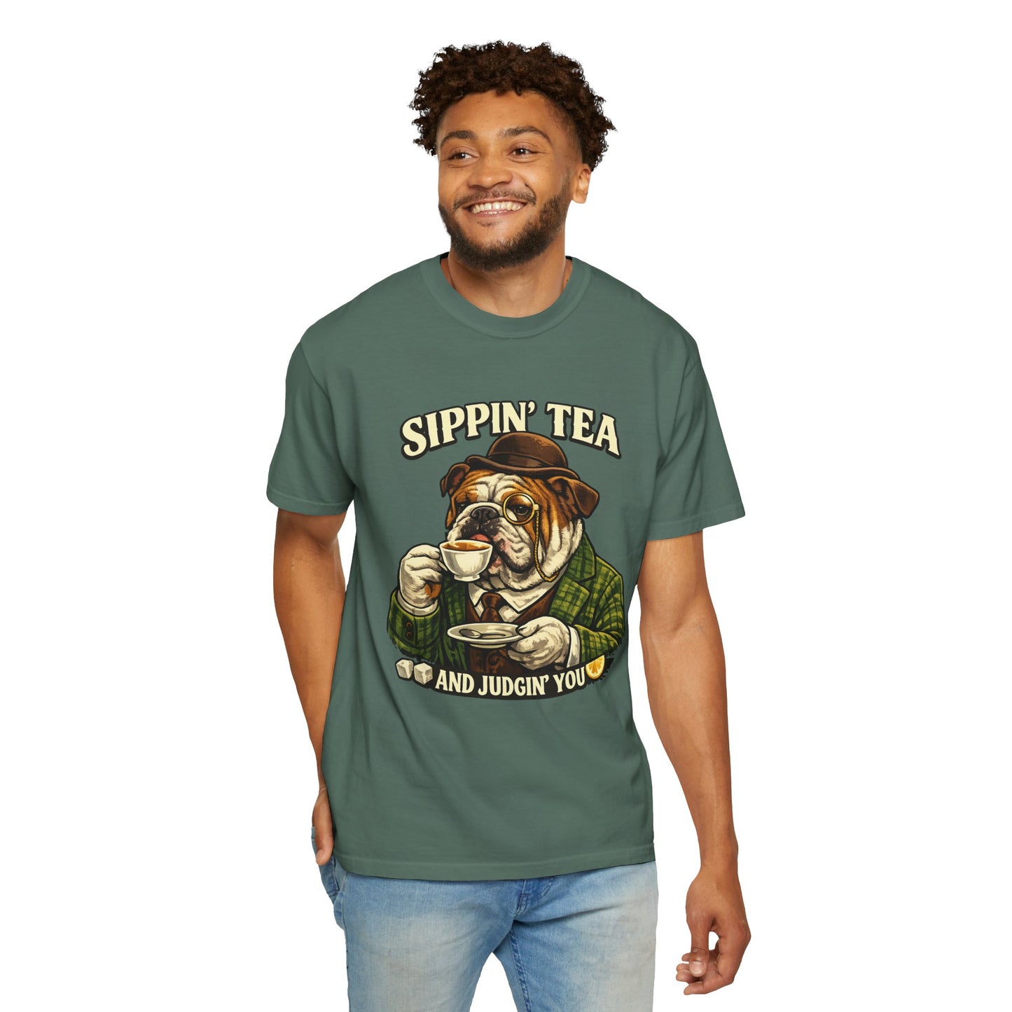 Sippin' Tea Bulldog Tee — "Sippin' Tea and Judgin' You" Graphic T-Shirt