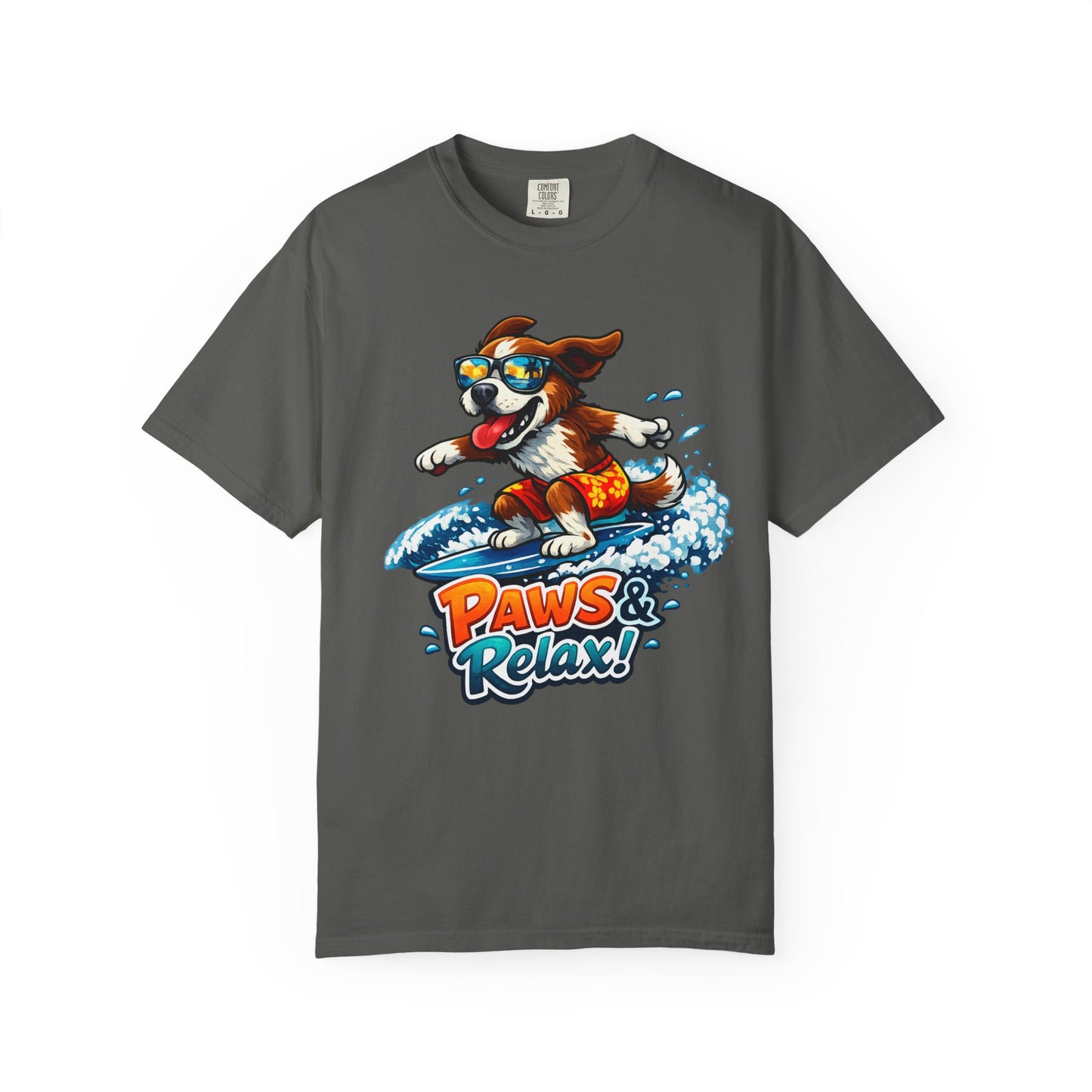 Surfing Dog T-Shirt — "Paws & Relax" Graphic Tee