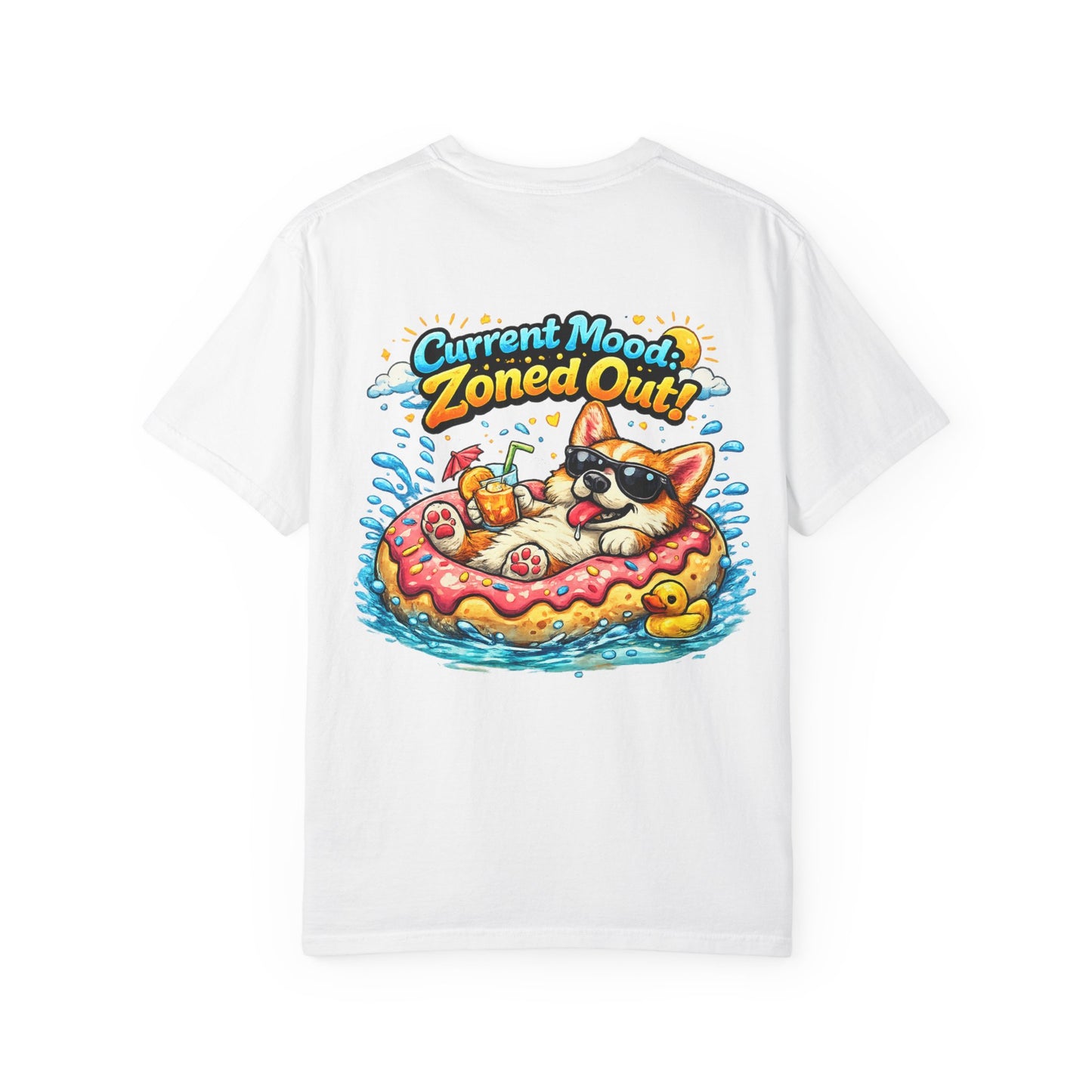 Corgi Float Summer Tee - "Current Mood: Zoned Out" Graphic T-Shirt
