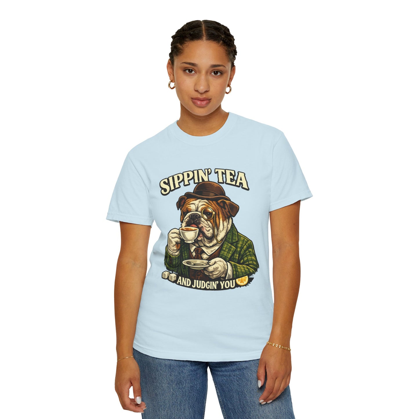 Sippin' Tea Bulldog Tee — "Sippin' Tea and Judgin' You" Graphic T-Shirt