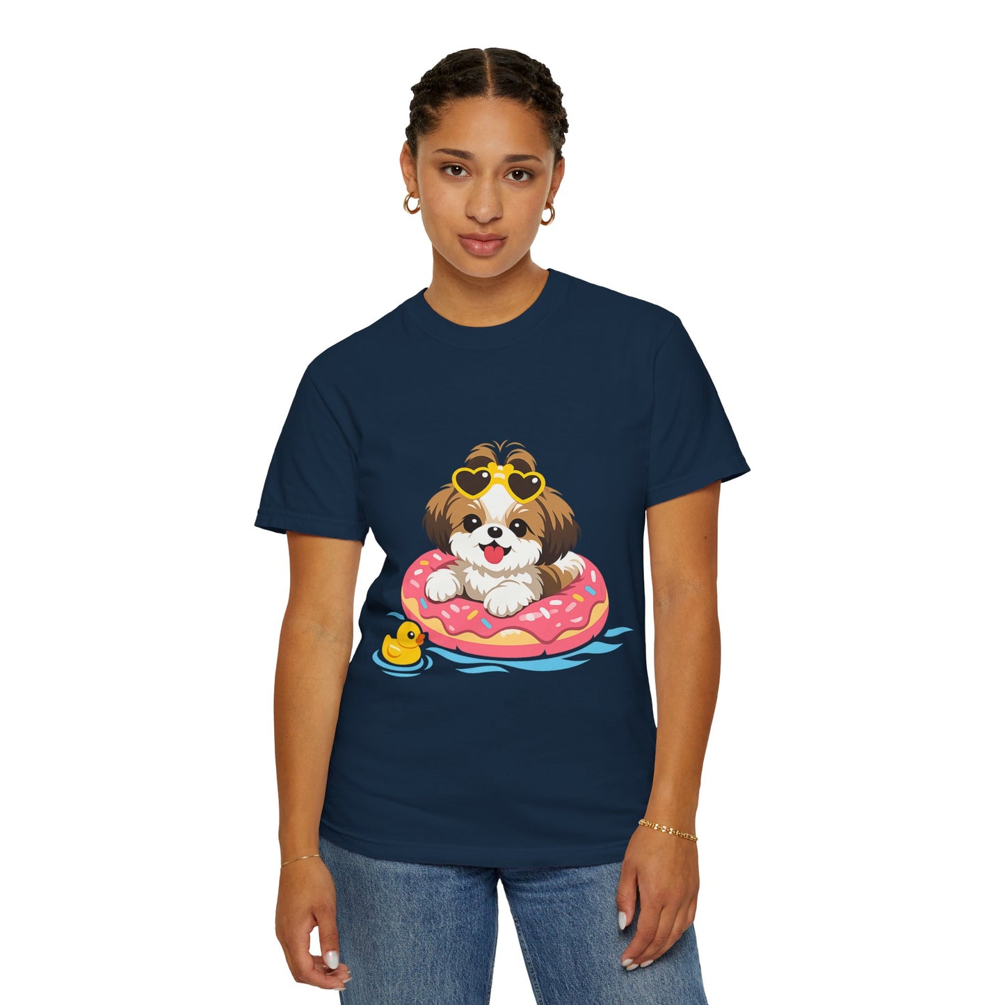 shih tzu Puppy Pool Float T-Shirt — Cute Dog Summer Graphic Tee