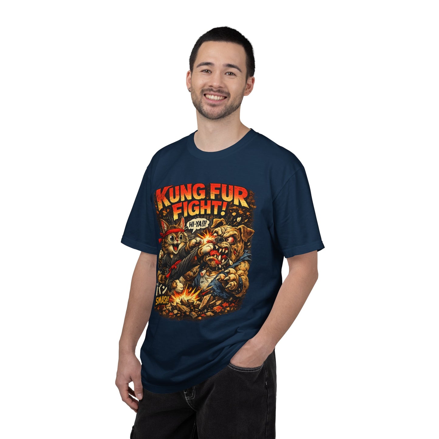 Kung Fur Fight T-Shirt — Retro Cat vs Dog Martial Arts Graphic Tee