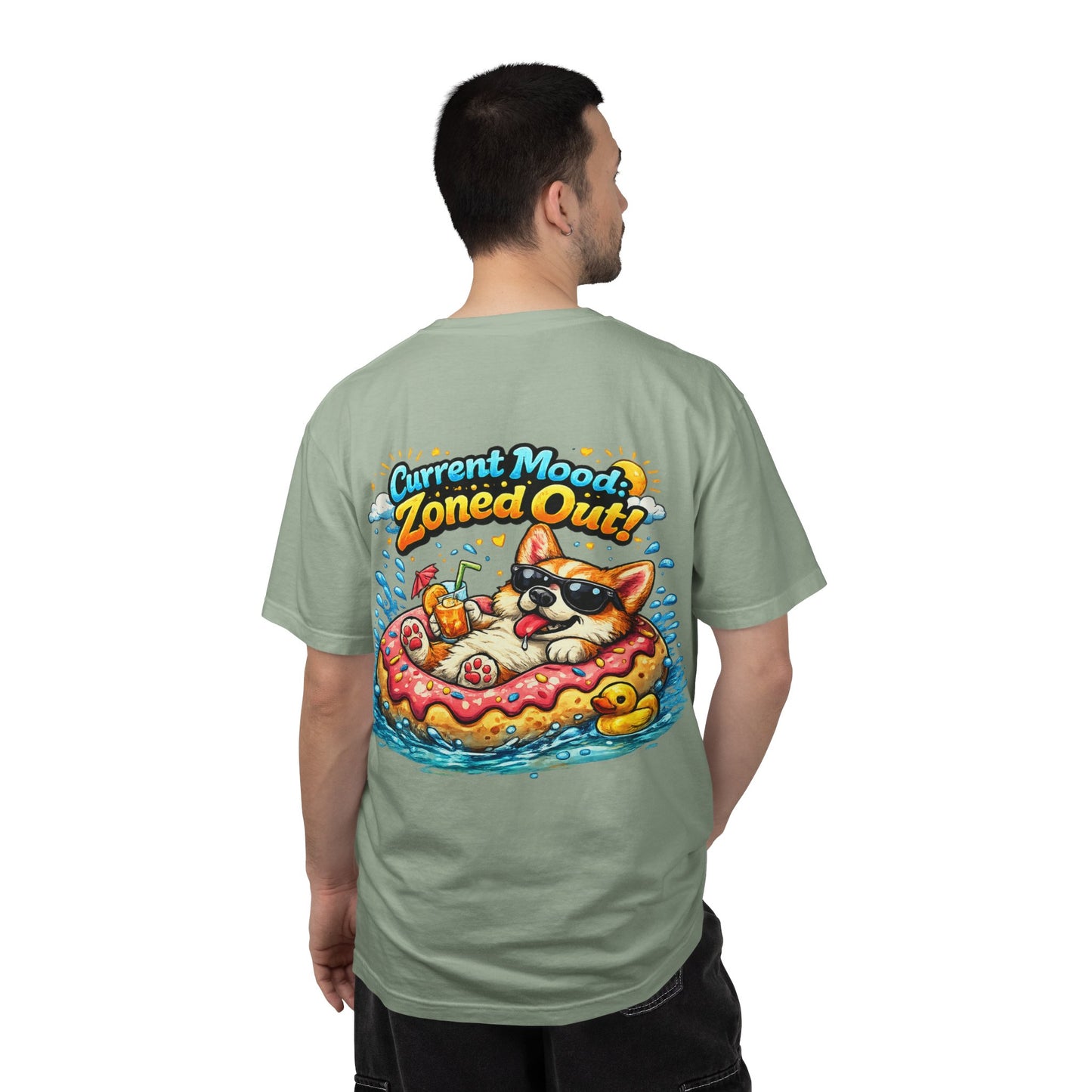 Corgi Float Summer Tee - "Current Mood: Zoned Out" Graphic T-Shirt