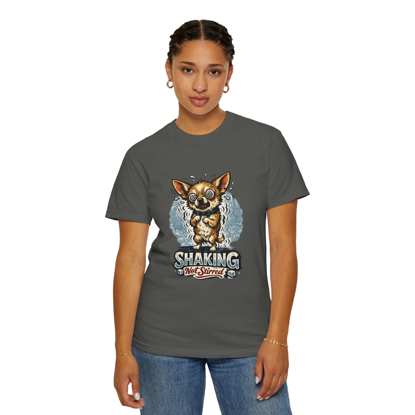 T-Shirt — 'Shaking Not Stirred' Cute Shivering Chihuahua Graphic Tee