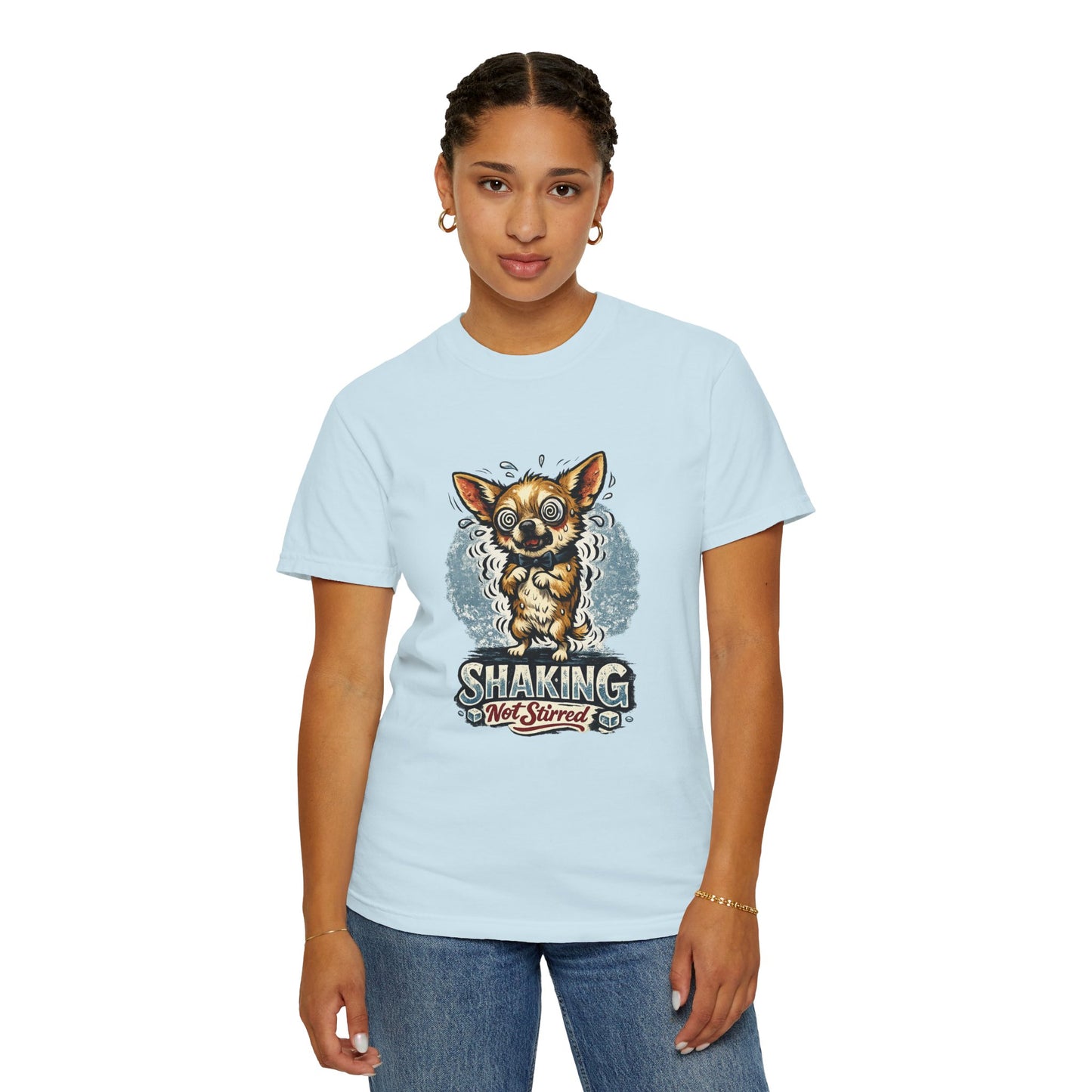 T-Shirt — 'Shaking Not Stirred' Cute Shivering Chihuahua Graphic Tee