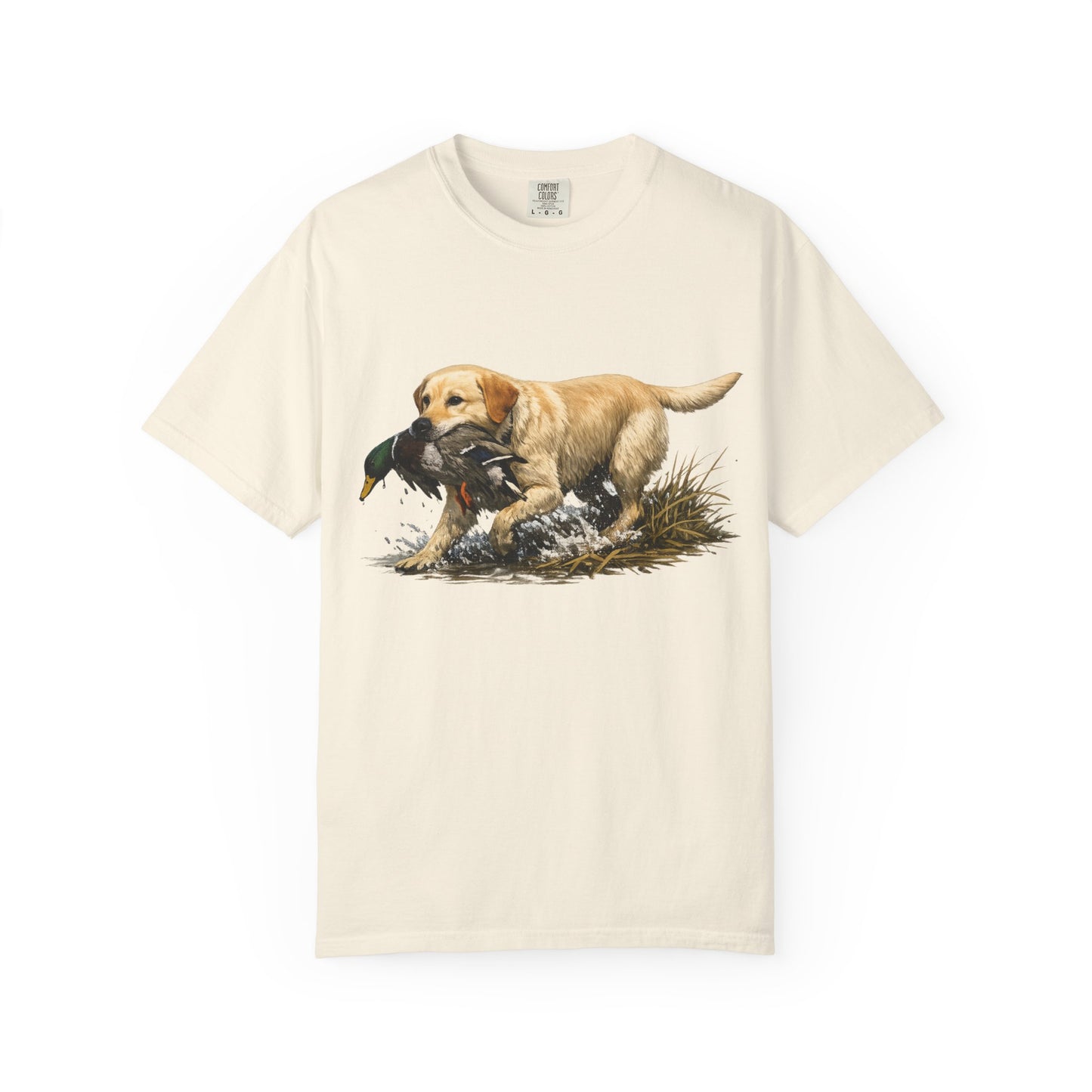 Labrador Retriever Hunting Dog T-Shirt — Yellow Lab with Duck Graphic