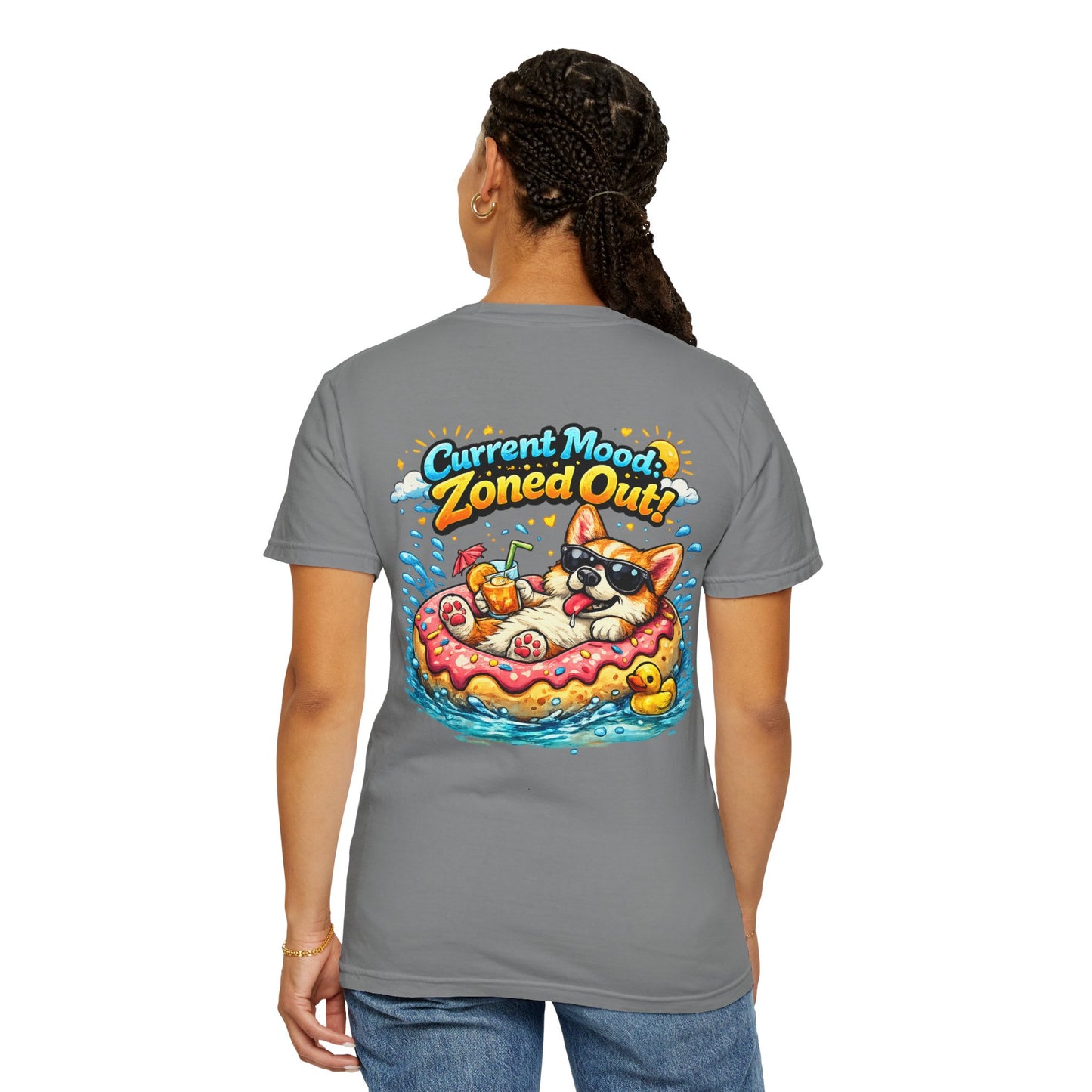 Corgi Float Summer Tee - "Current Mood: Zoned Out" Graphic T-Shirt