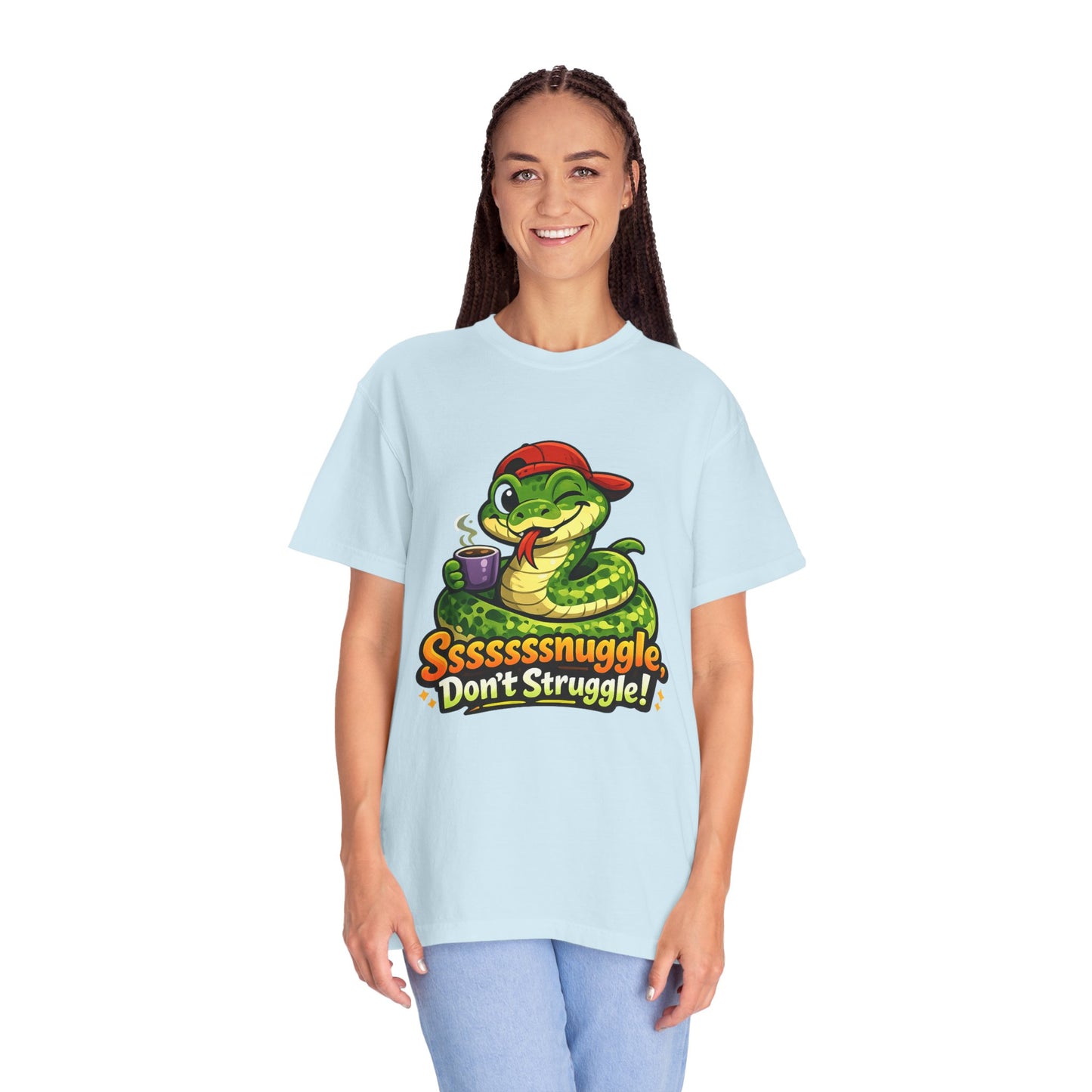 Ssssnuggle Snake T-Shirt — "Ssssssnnuggle, Don't Struggle!" Cute Cozy Snake Graphic Tee
