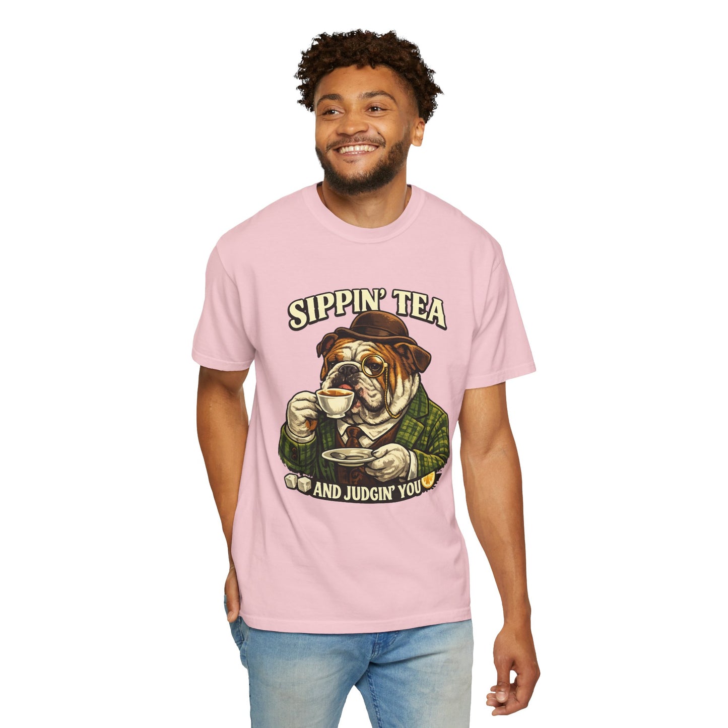 Sippin' Tea Bulldog Tee — "Sippin' Tea and Judgin' You" Graphic T-Shirt