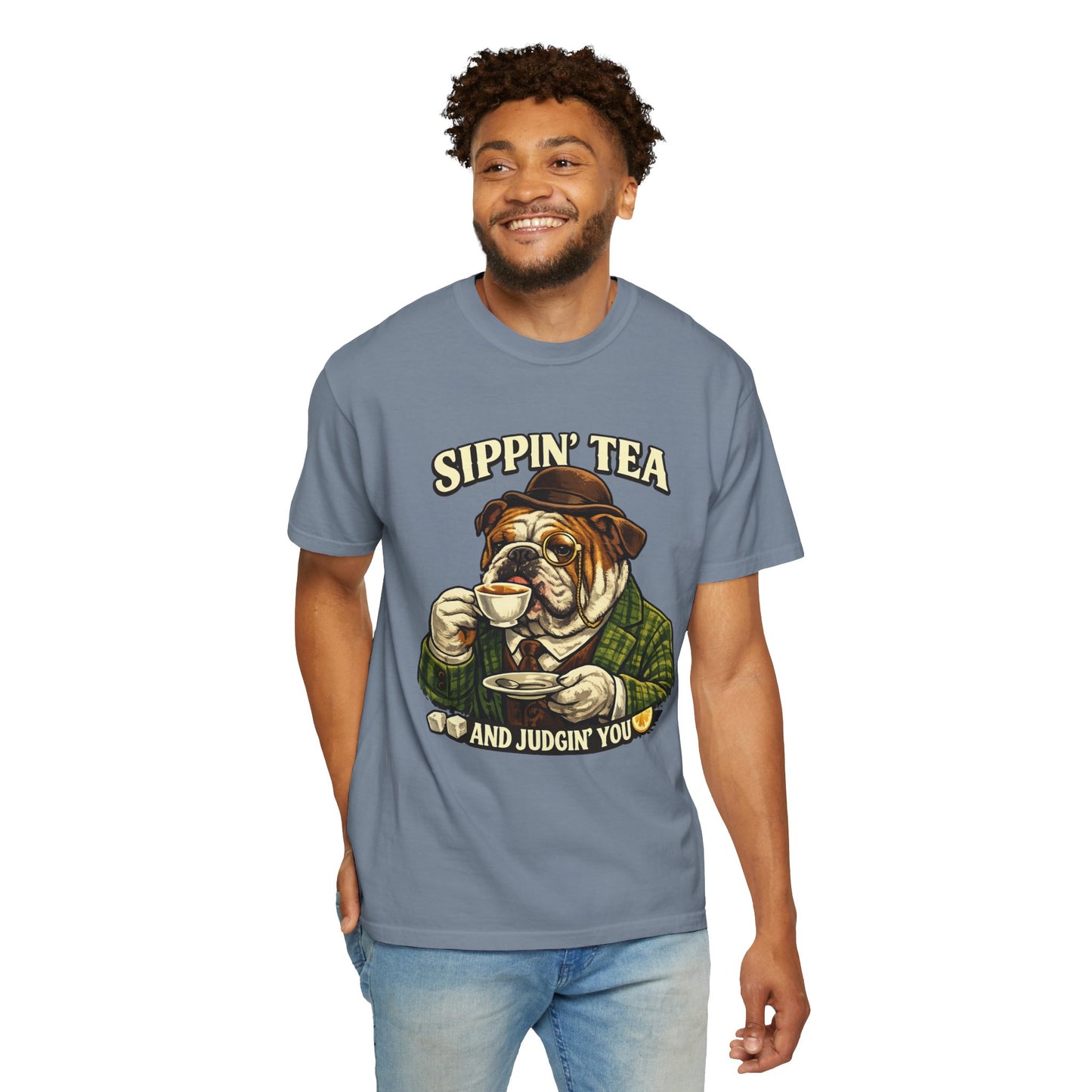 Sippin' Tea Bulldog Tee — "Sippin' Tea and Judgin' You" Graphic T-Shirt