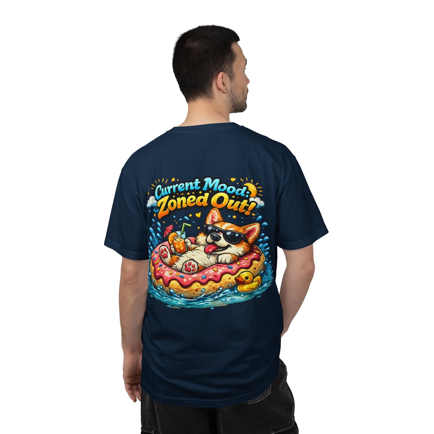 Corgi Float Summer Tee - "Current Mood: Zoned Out" Graphic T-Shirt