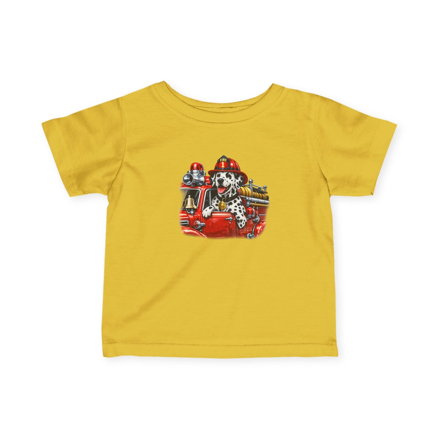 Infant Tee — Dalmatian Firetruck Baby Shirt (Firefighter Puppy Design)