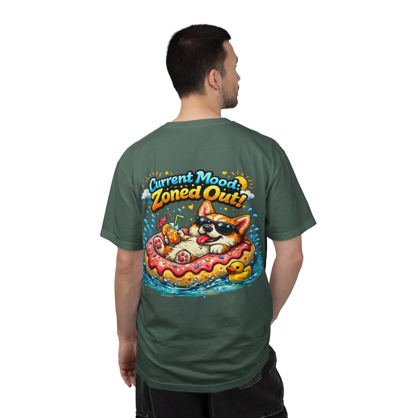 Corgi Float Summer Tee - "Current Mood: Zoned Out" Graphic T-Shirt