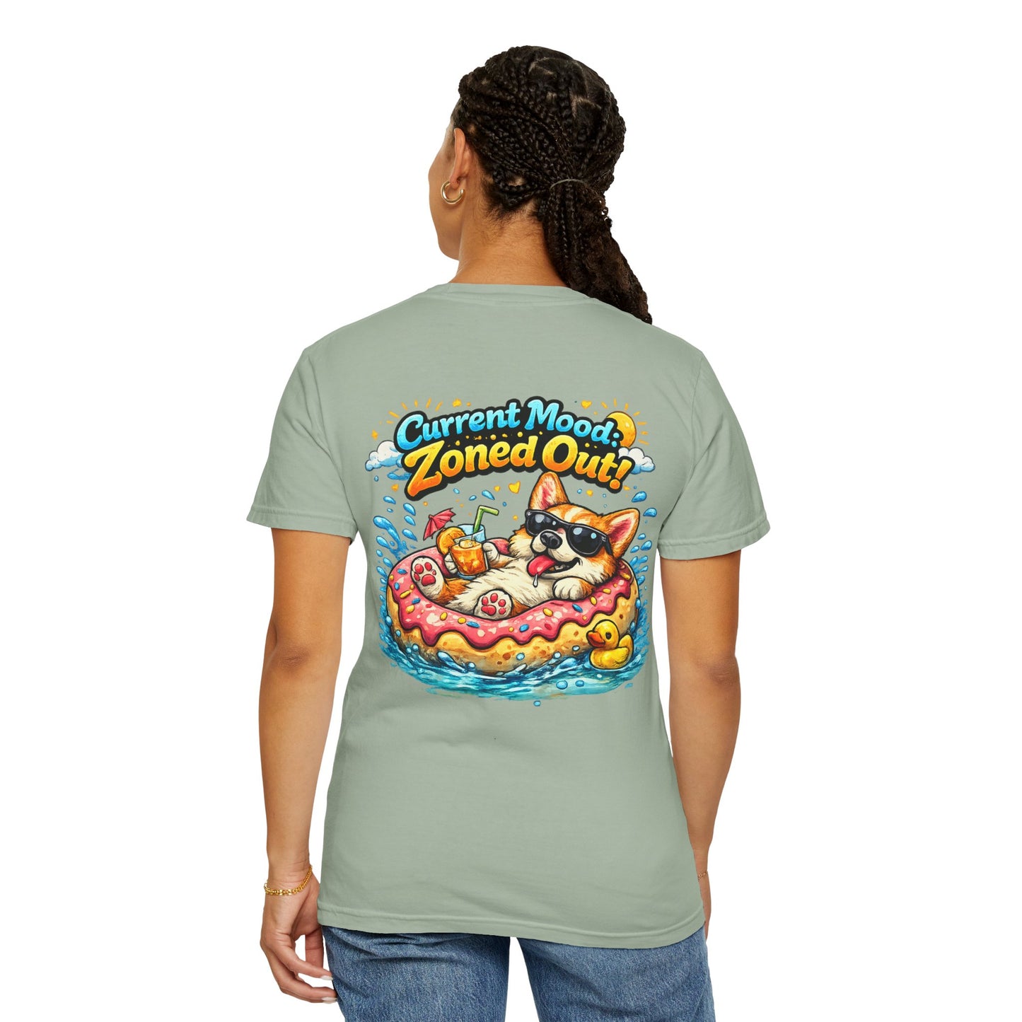 Corgi Float Summer Tee - "Current Mood: Zoned Out" Graphic T-Shirt