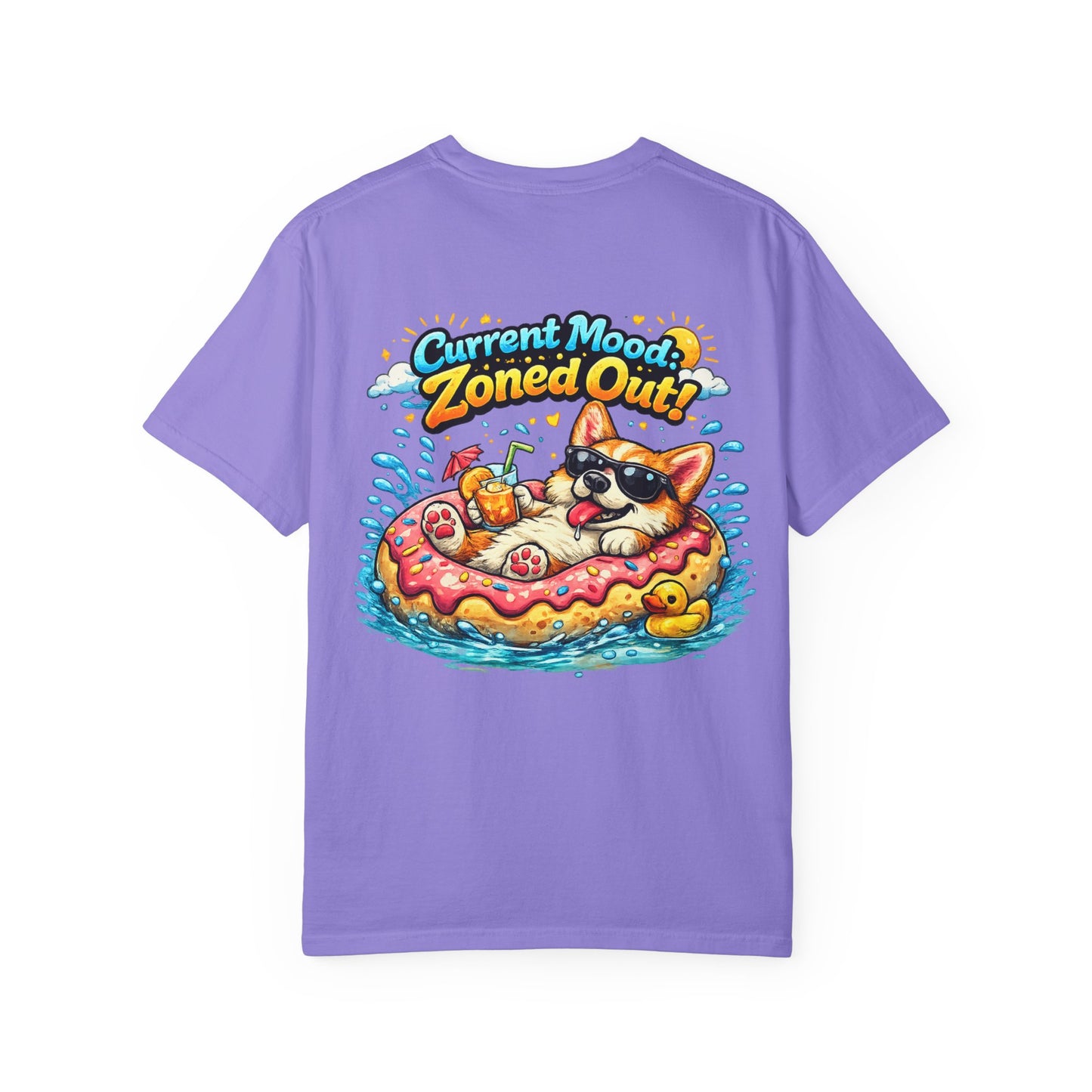 Corgi Float Summer Tee - "Current Mood: Zoned Out" Graphic T-Shirt