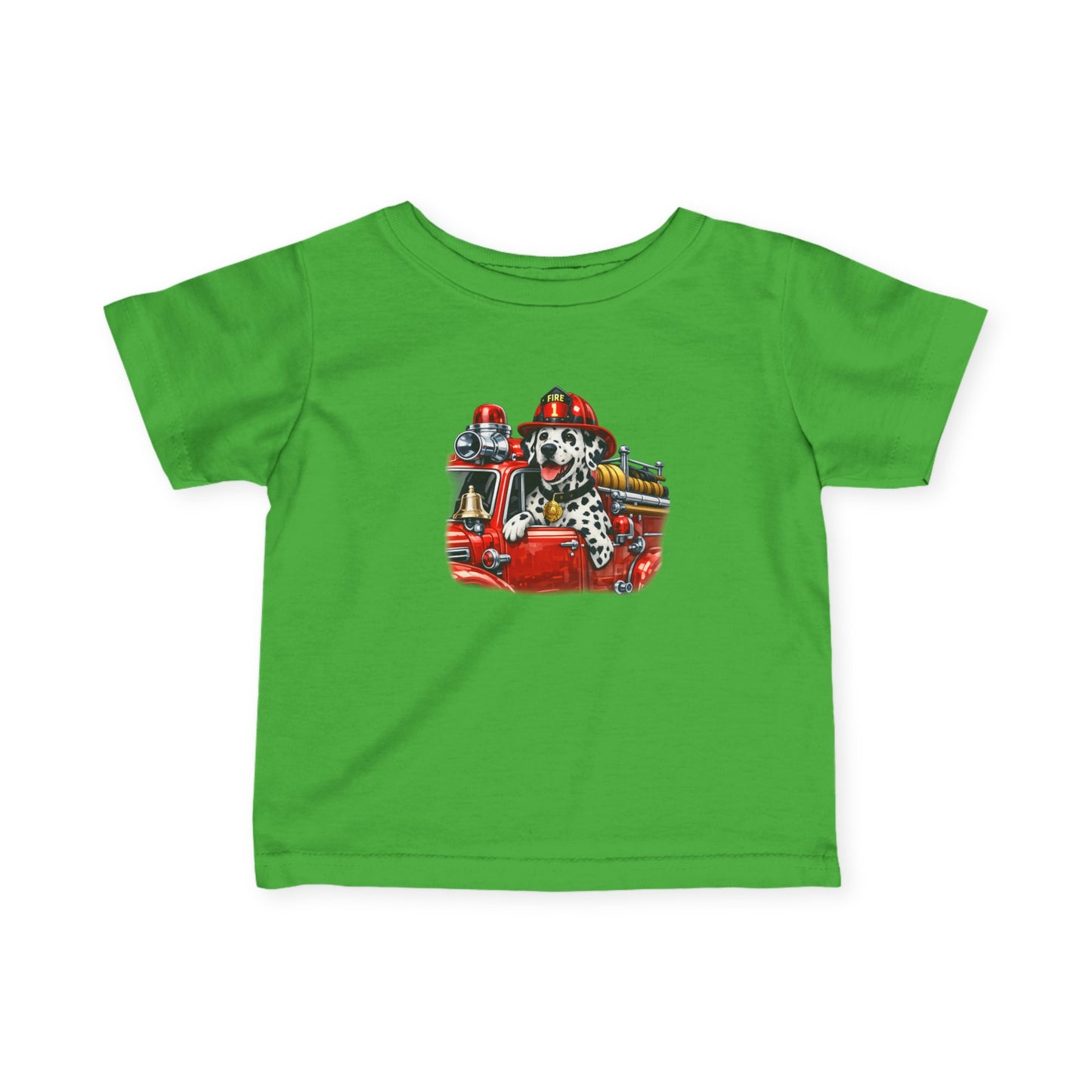 Infant Tee — Dalmatian Firetruck Baby Shirt (Firefighter Puppy Design)