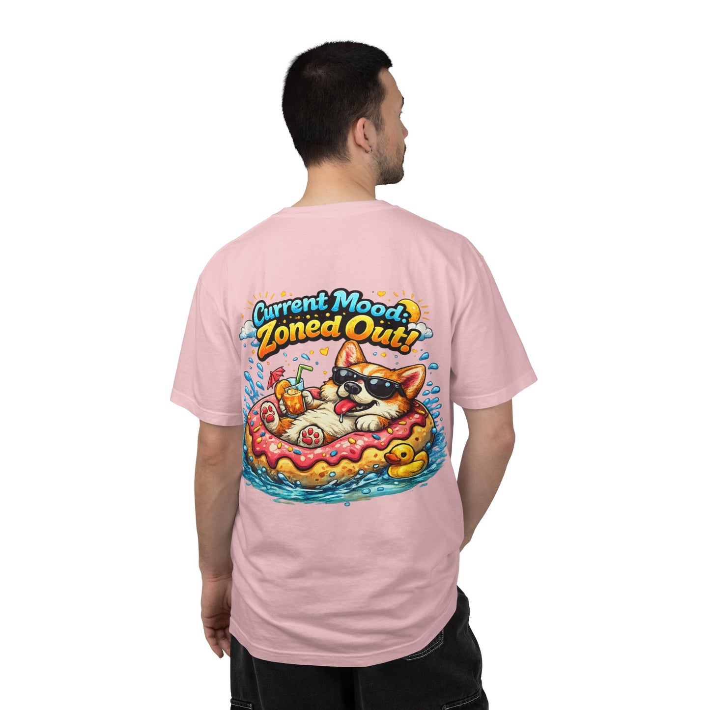 Corgi Float Summer Tee - "Current Mood: Zoned Out" Graphic T-Shirt