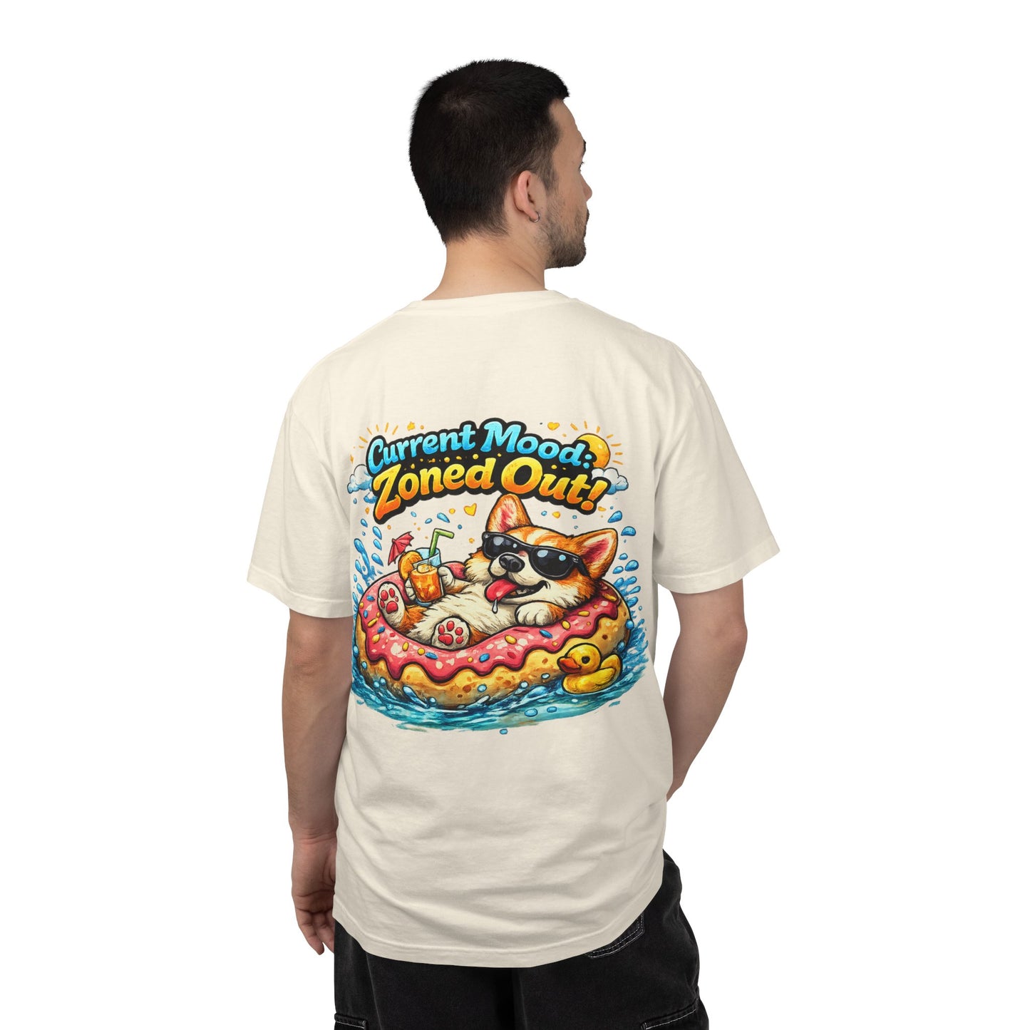 Corgi Float Summer Tee - "Current Mood: Zoned Out" Graphic T-Shirt