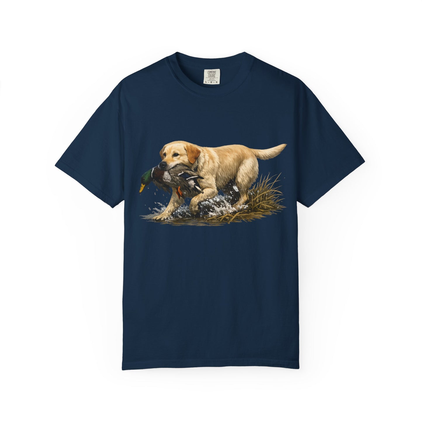 Labrador Retriever Hunting Dog T-Shirt — Yellow Lab with Duck Graphic