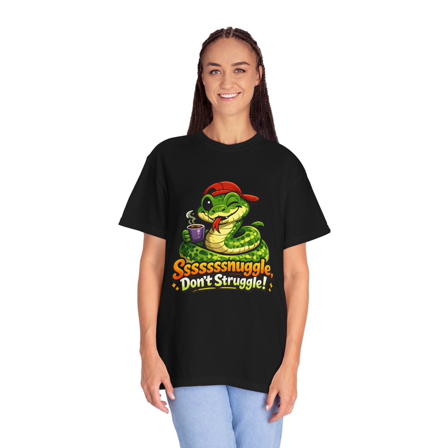 Ssssnuggle Snake T-Shirt — "Ssssssnnuggle, Don't Struggle!" Cute Cozy Snake Graphic Tee
