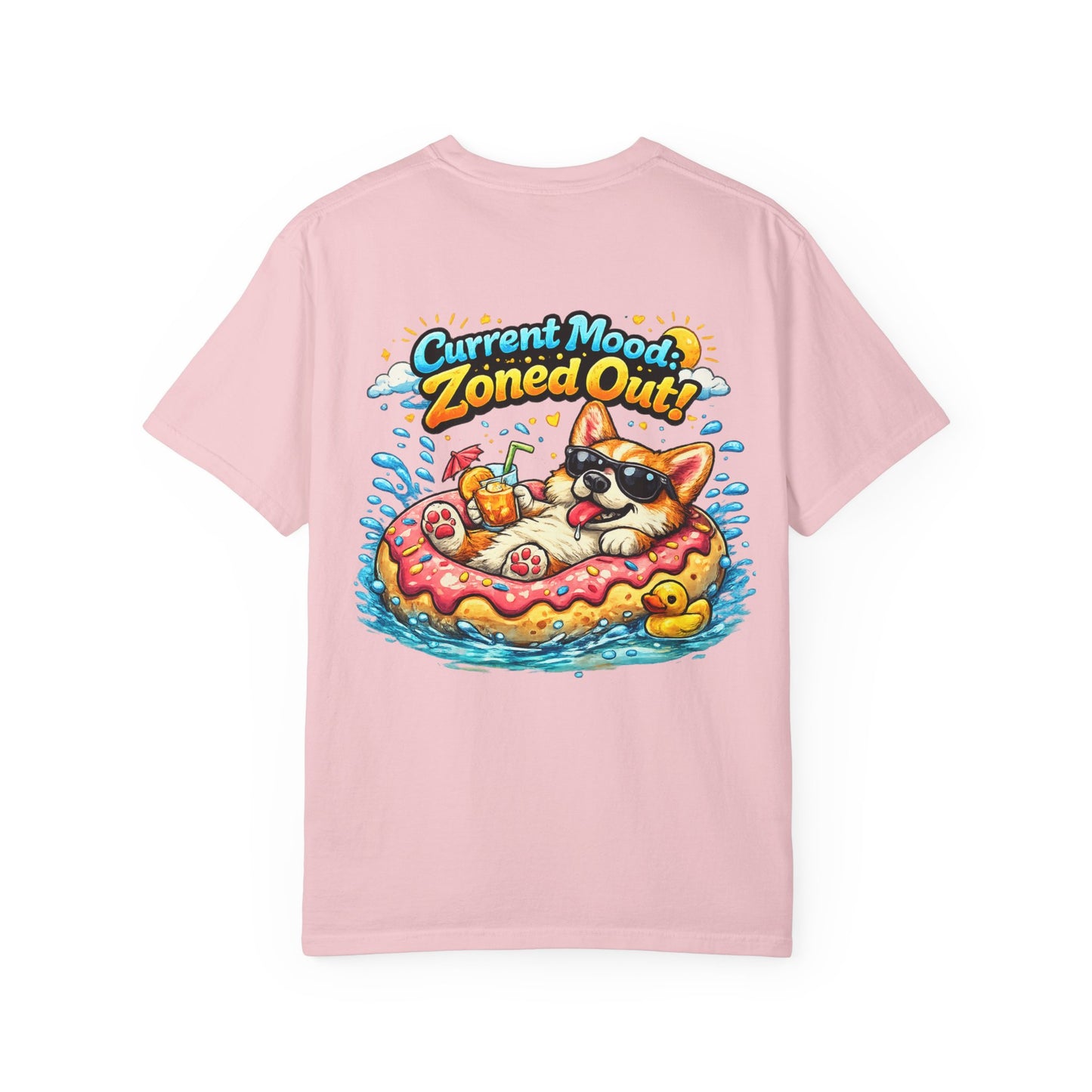 Corgi Float Summer Tee - "Current Mood: Zoned Out" Graphic T-Shirt