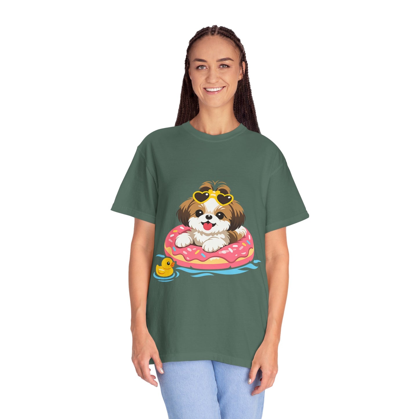 shih tzu Puppy Pool Float T-Shirt — Cute Dog Summer Graphic Tee