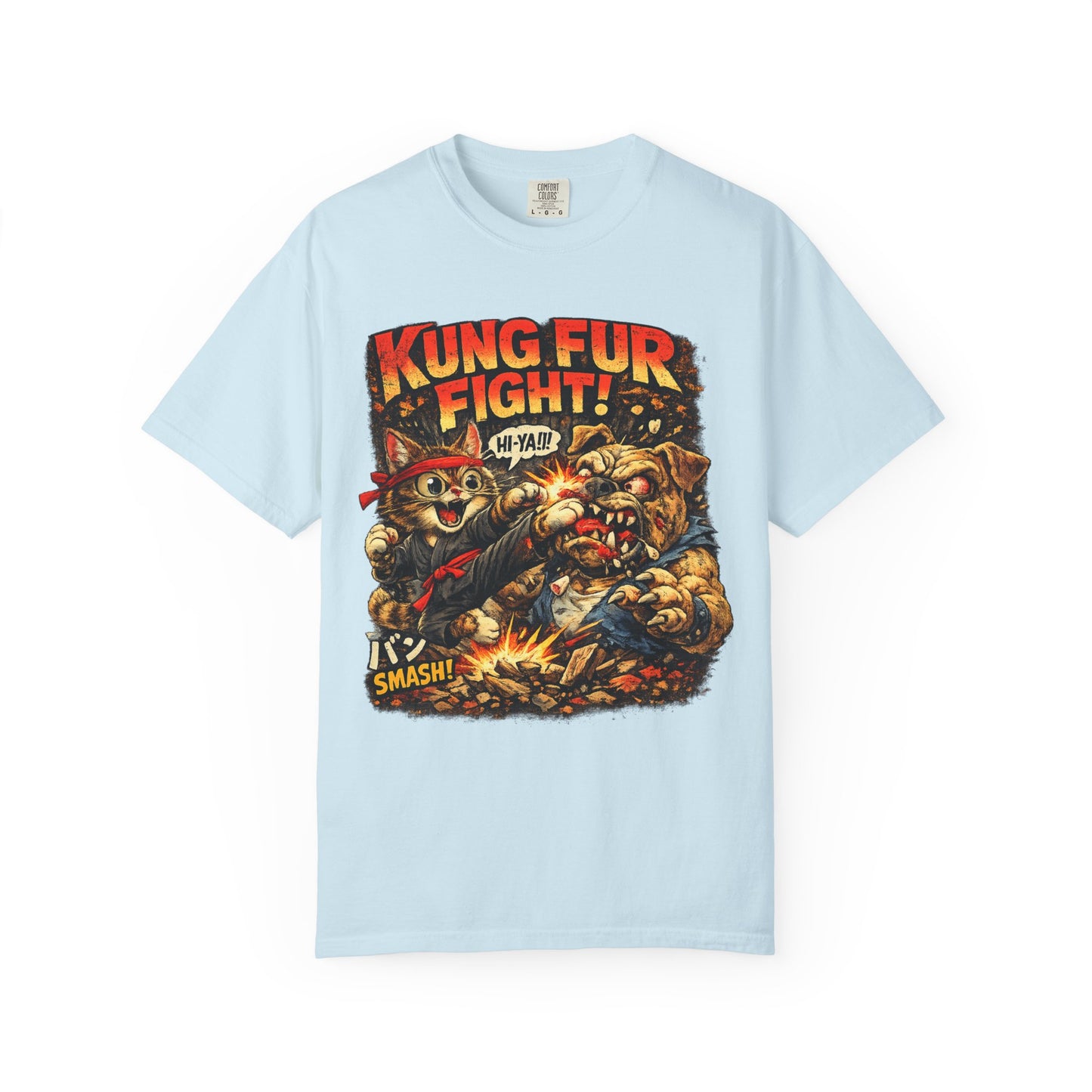 Kung Fur Fight T-Shirt — Retro Cat vs Dog Martial Arts Graphic Tee