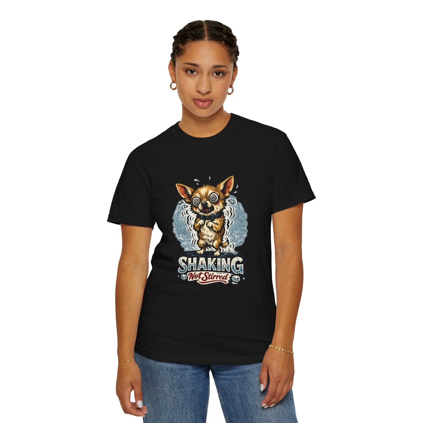 T-Shirt — 'Shaking Not Stirred' Cute Shivering Chihuahua Graphic Tee