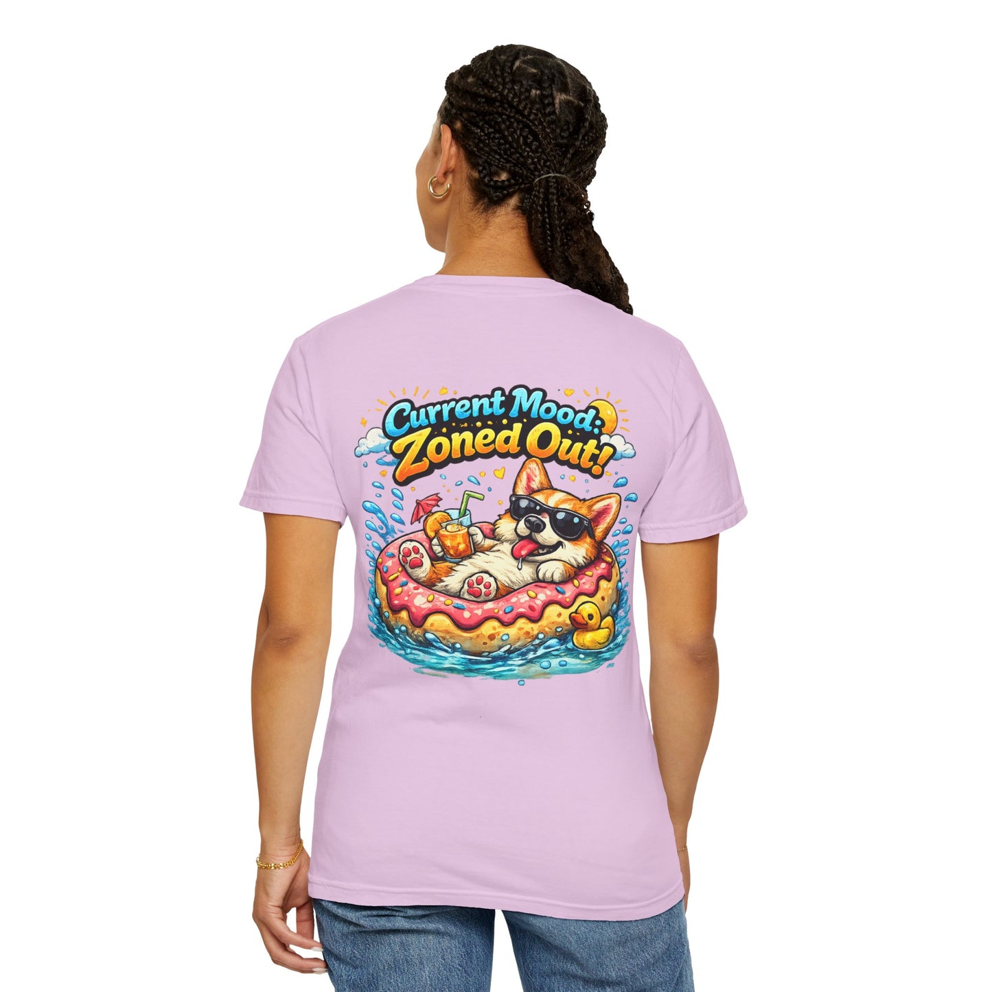 Corgi Float Summer Tee - "Current Mood: Zoned Out" Graphic T-Shirt