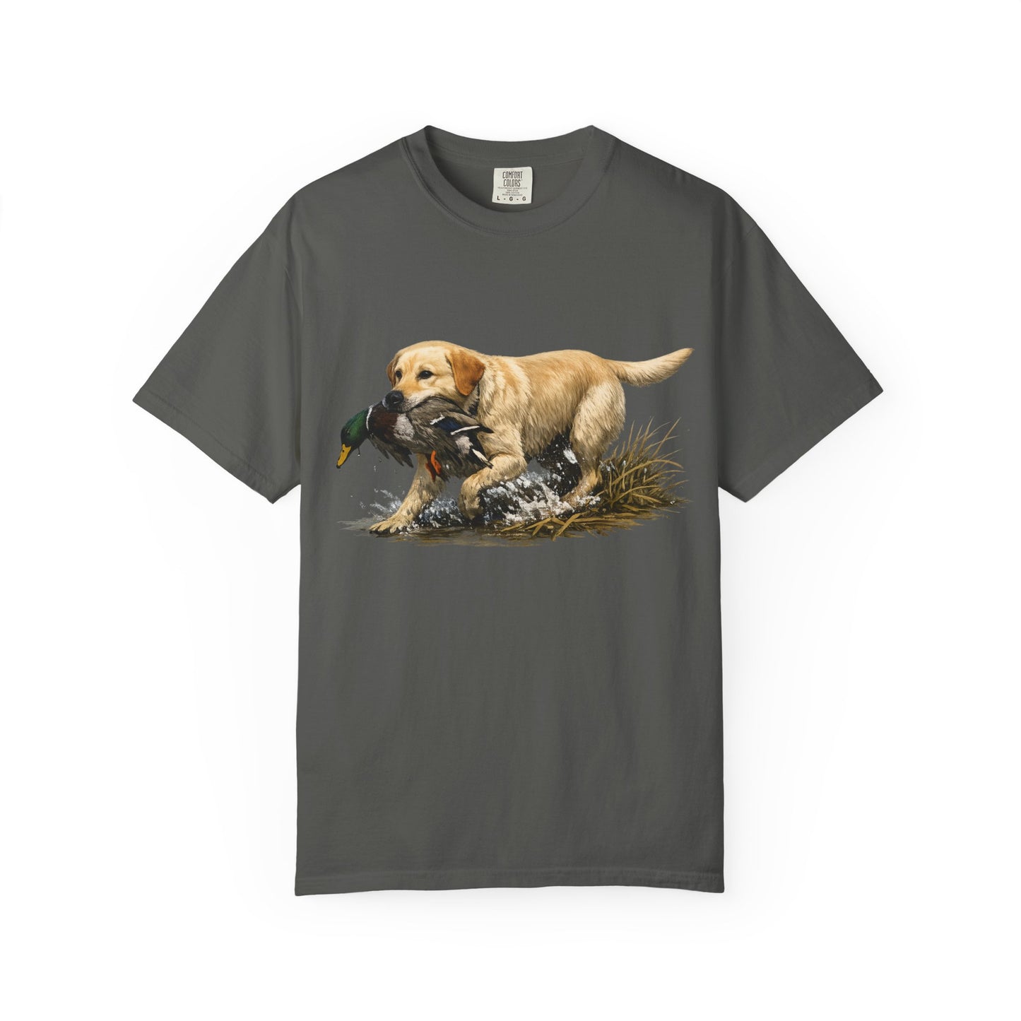 Labrador Retriever Hunting Dog T-Shirt — Yellow Lab with Duck Graphic