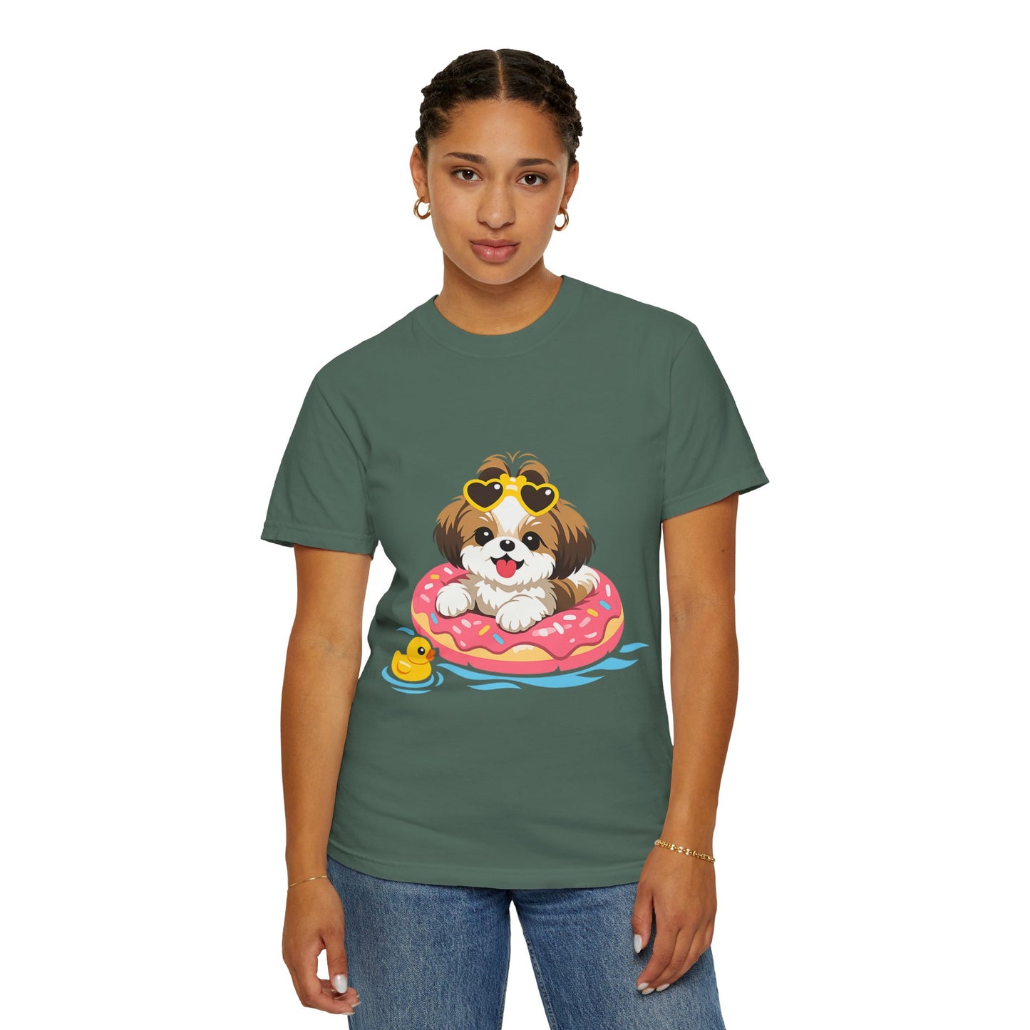 shih tzu Puppy Pool Float T-Shirt — Cute Dog Summer Graphic Tee