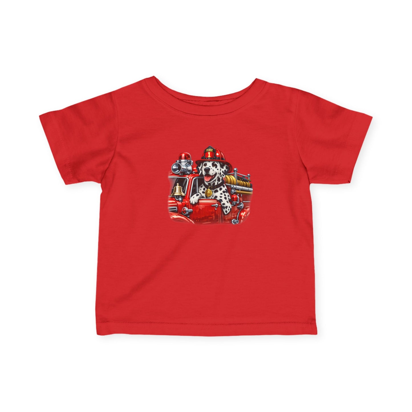 Infant Tee — Dalmatian Firetruck Baby Shirt (Firefighter Puppy Design)