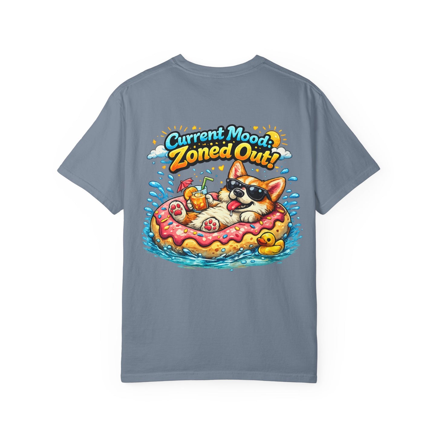 Corgi Float Summer Tee - "Current Mood: Zoned Out" Graphic T-Shirt