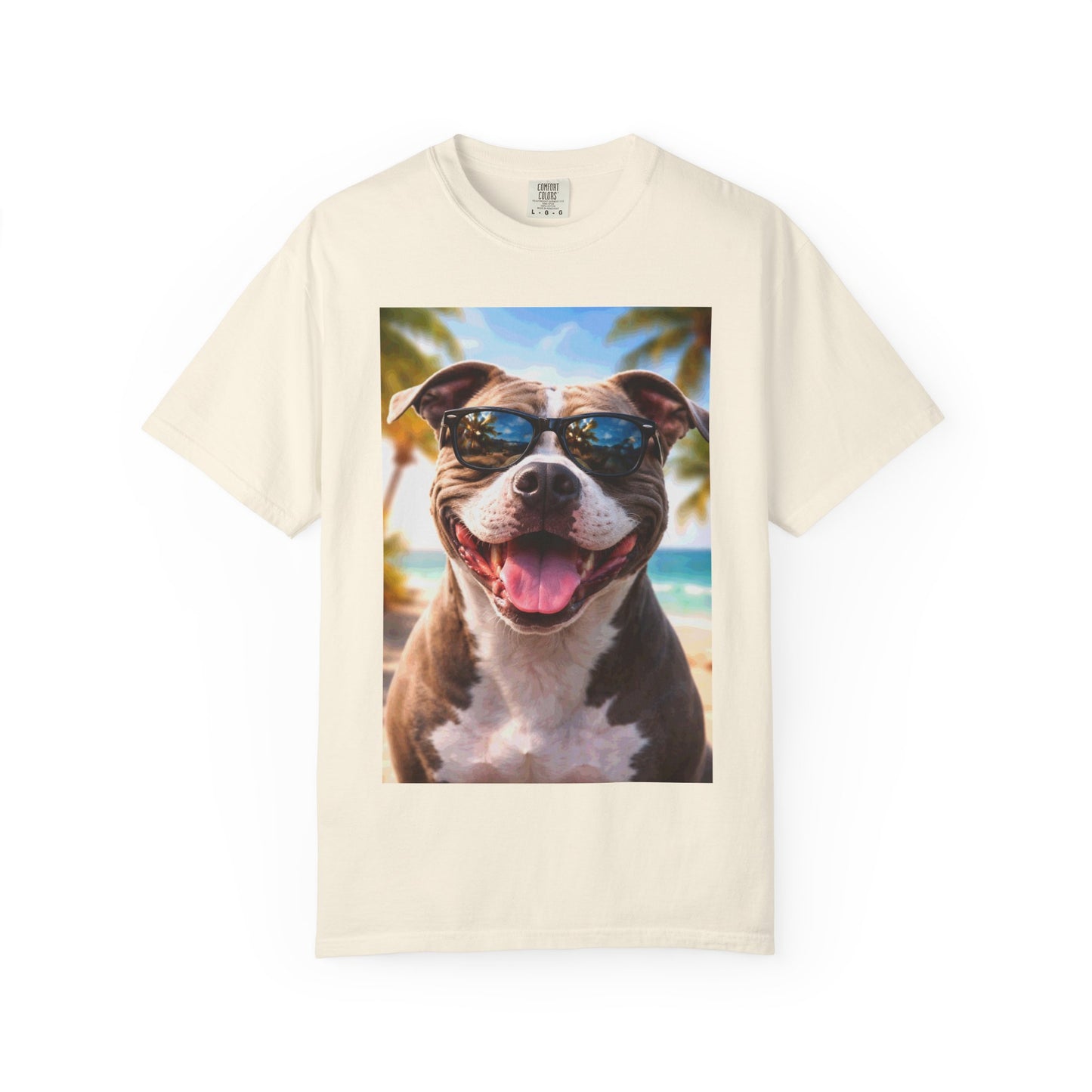 Happy Dog in Sunglasses T-Shirt — Summer Beach Pitbull Graphic Tee