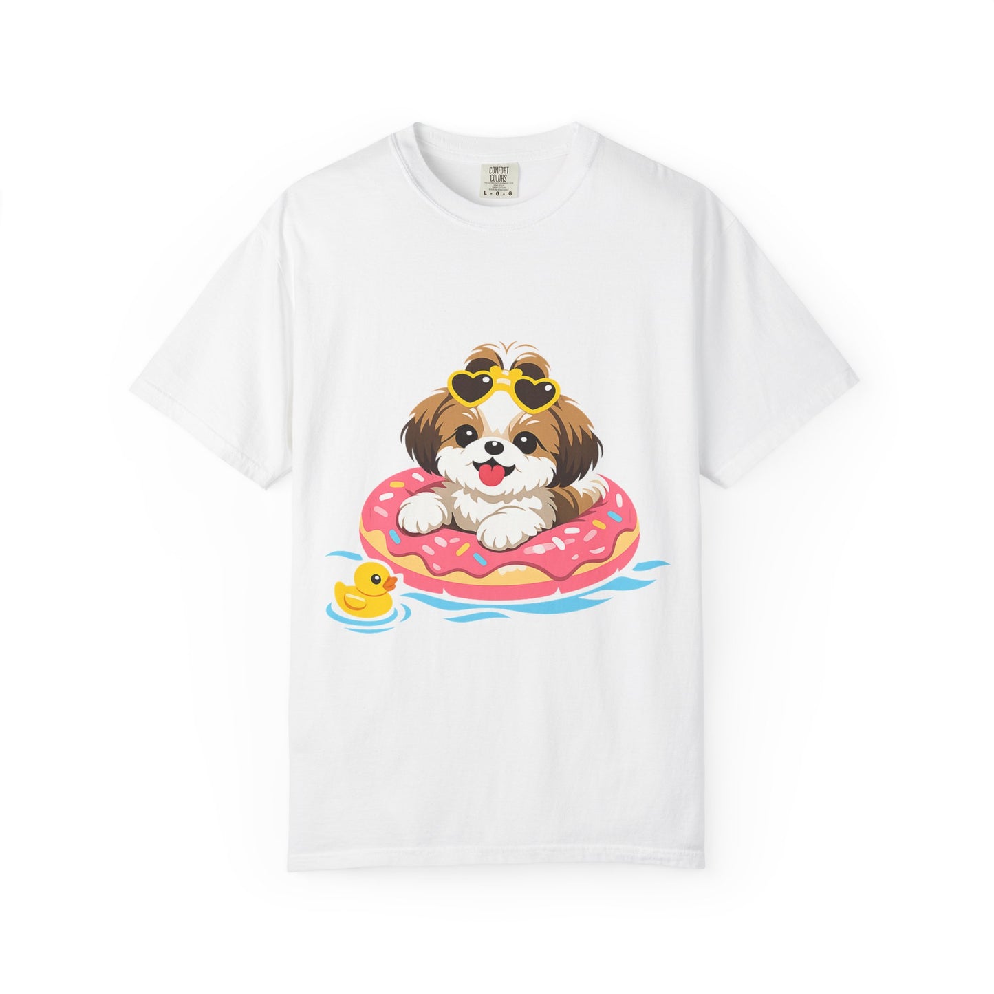 shih tzu Puppy Pool Float T-Shirt — Cute Dog Summer Graphic Tee