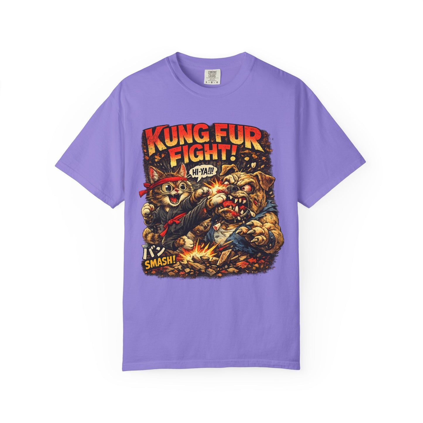 Kung Fur Fight T-Shirt — Retro Cat vs Dog Martial Arts Graphic Tee