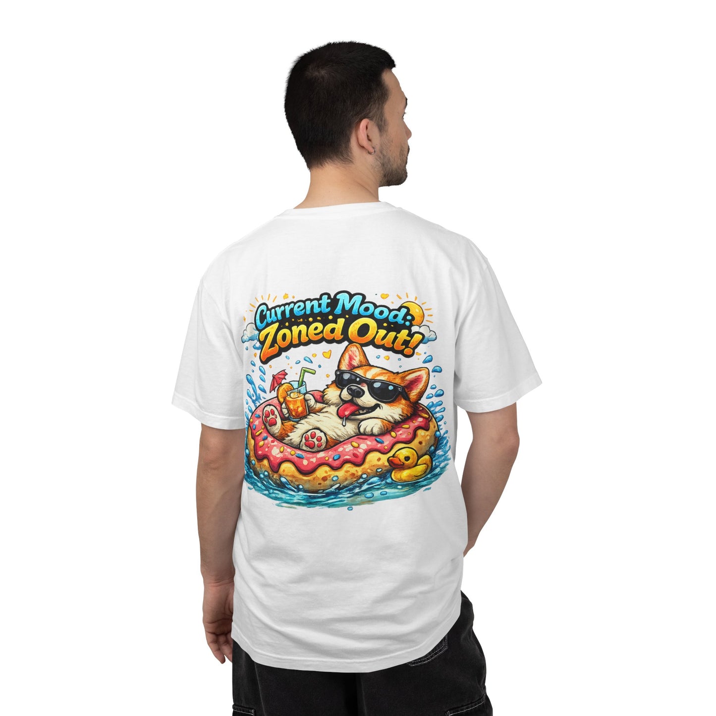 Corgi Float Summer Tee - "Current Mood: Zoned Out" Graphic T-Shirt