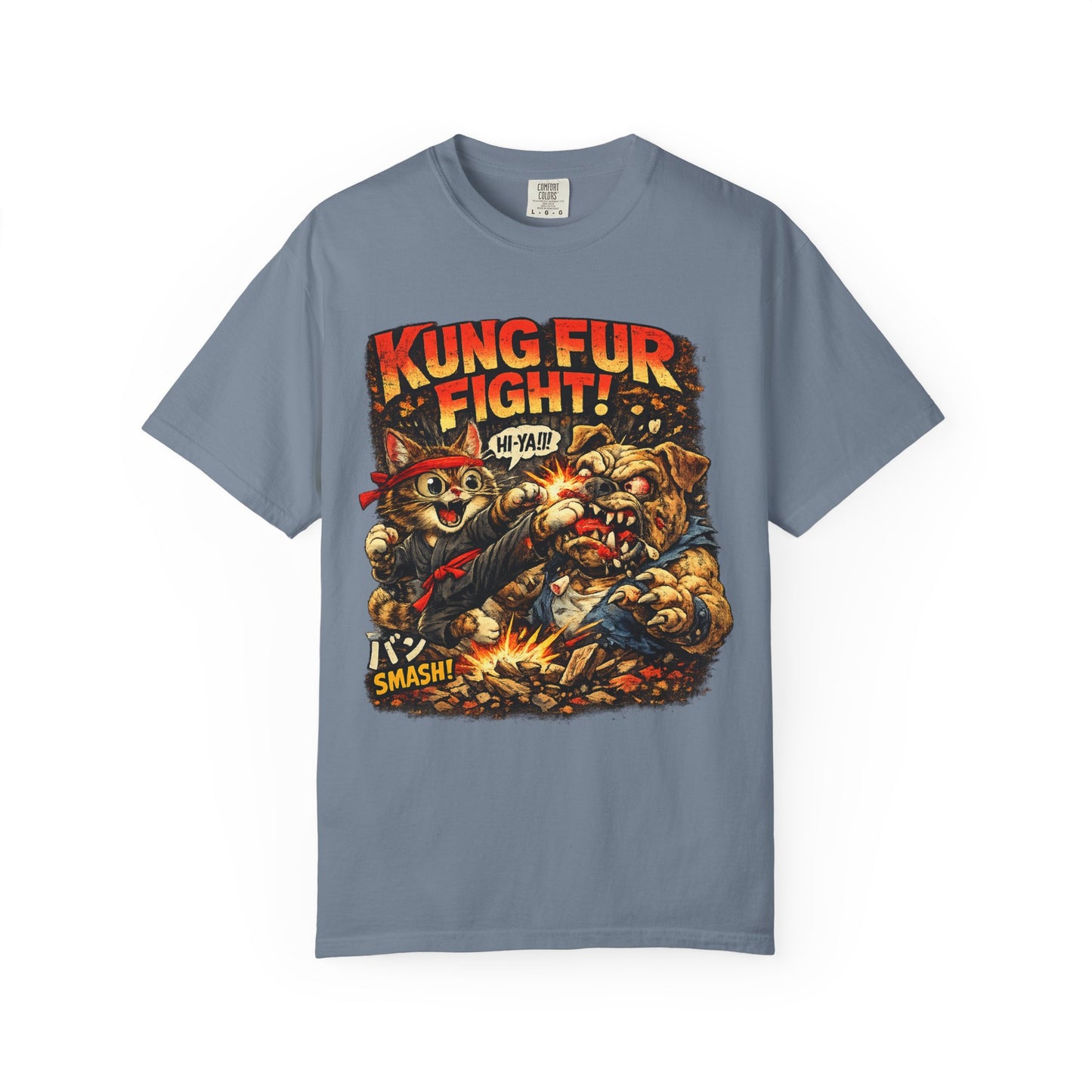 Kung Fur Fight T-Shirt — Retro Cat vs Dog Martial Arts Graphic Tee