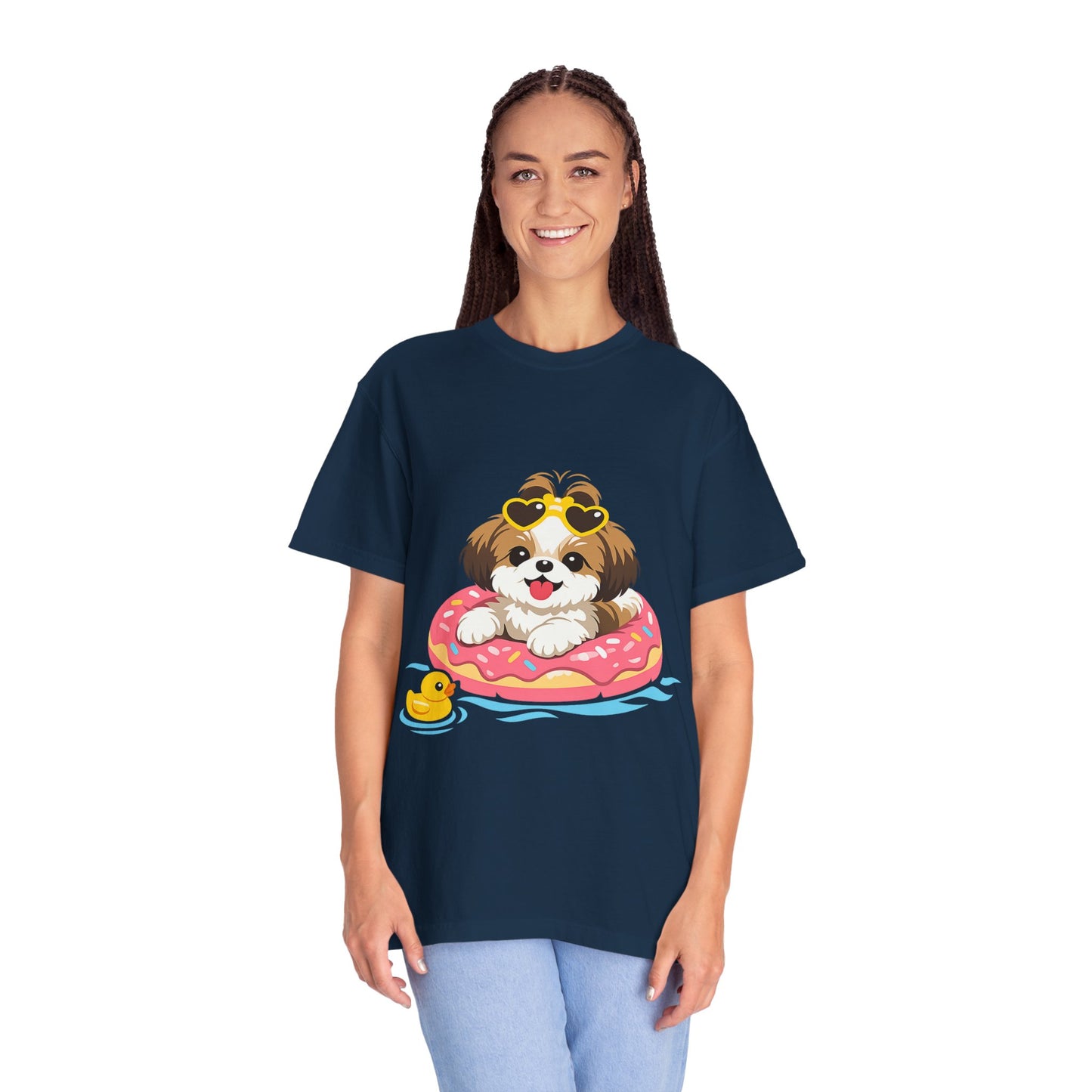 shih tzu Puppy Pool Float T-Shirt — Cute Dog Summer Graphic Tee