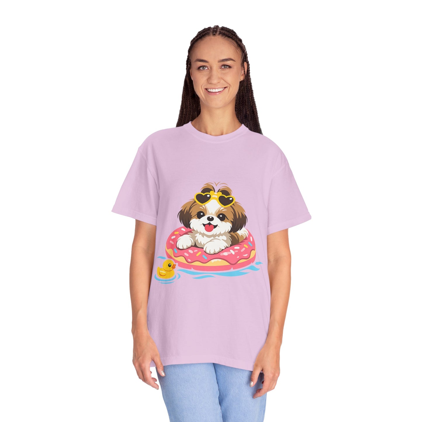 shih tzu Puppy Pool Float T-Shirt — Cute Dog Summer Graphic Tee