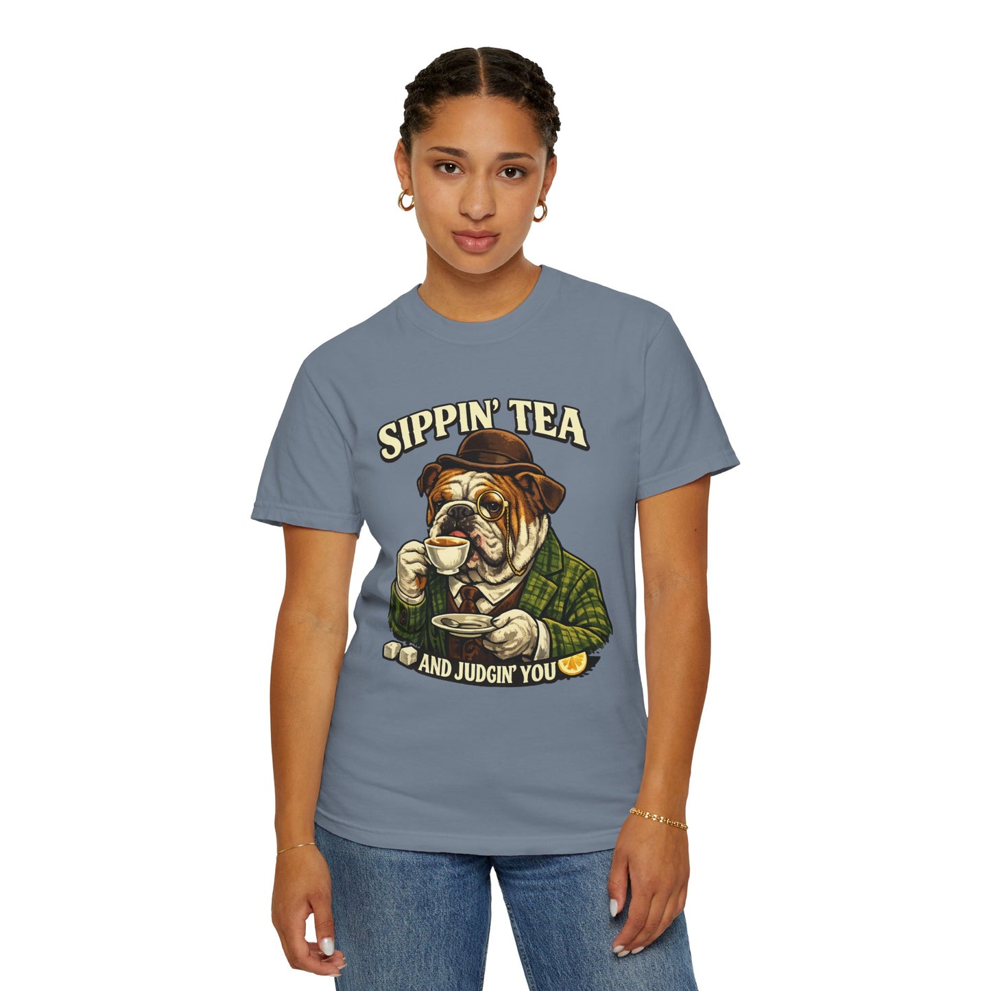 Sippin' Tea Bulldog Tee — "Sippin' Tea and Judgin' You" Graphic T-Shirt