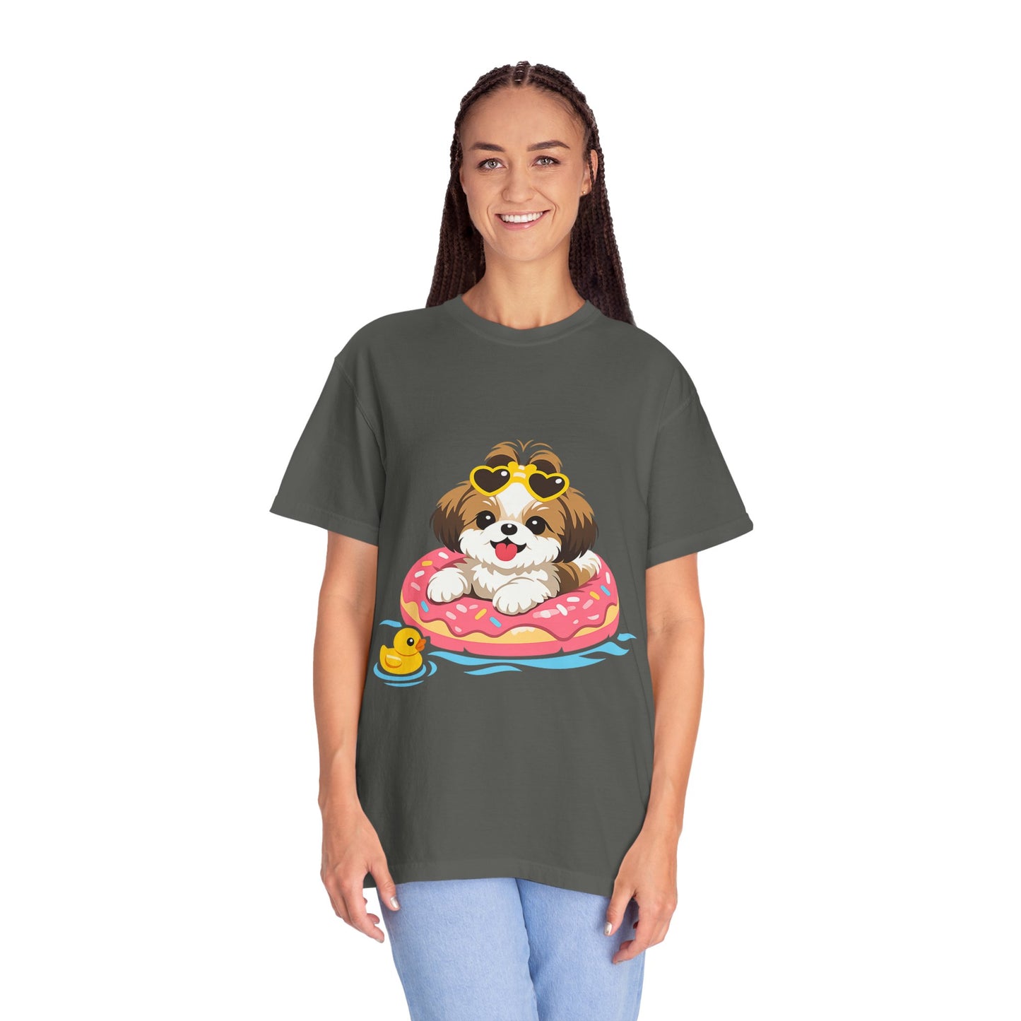 shih tzu Puppy Pool Float T-Shirt — Cute Dog Summer Graphic Tee