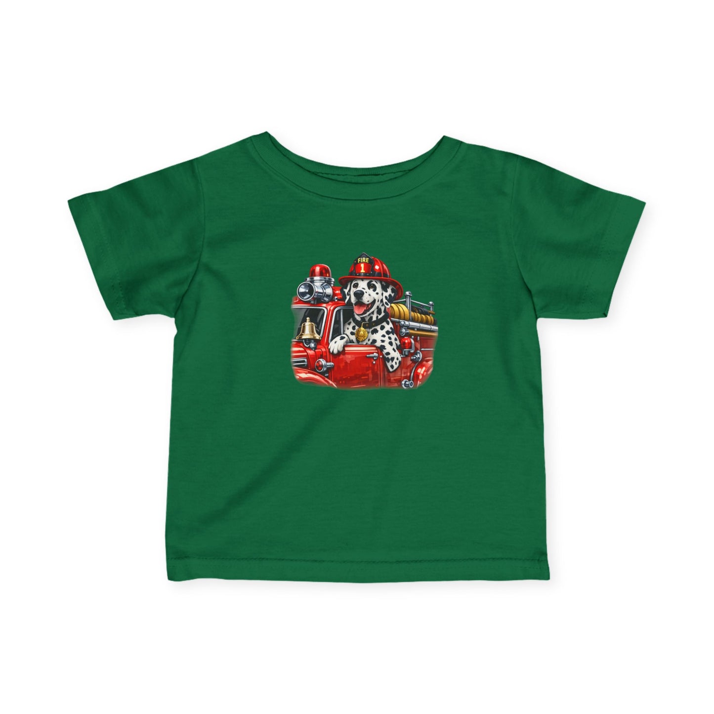 Infant Tee — Dalmatian Firetruck Baby Shirt (Firefighter Puppy Design)