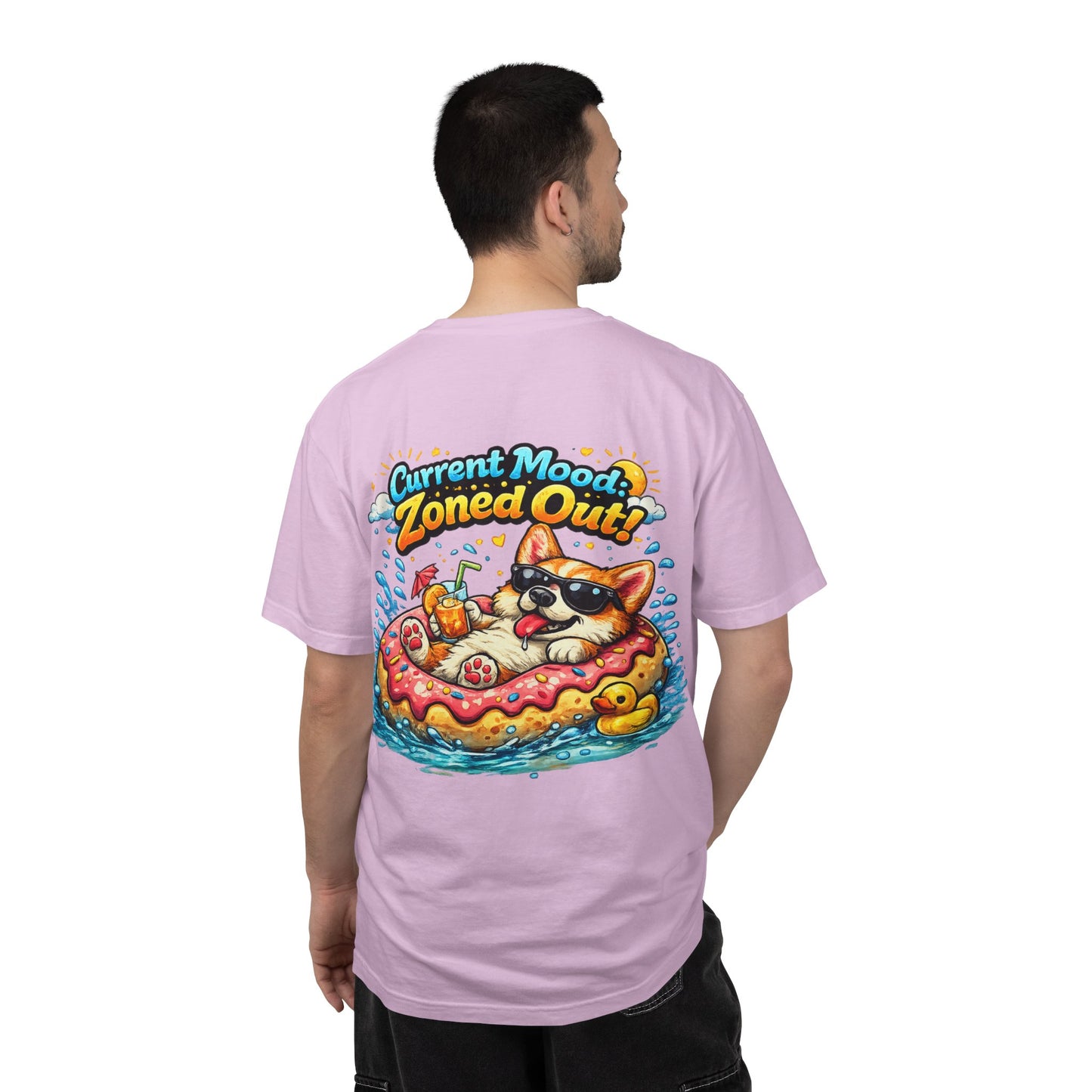 Corgi Float Summer Tee - "Current Mood: Zoned Out" Graphic T-Shirt